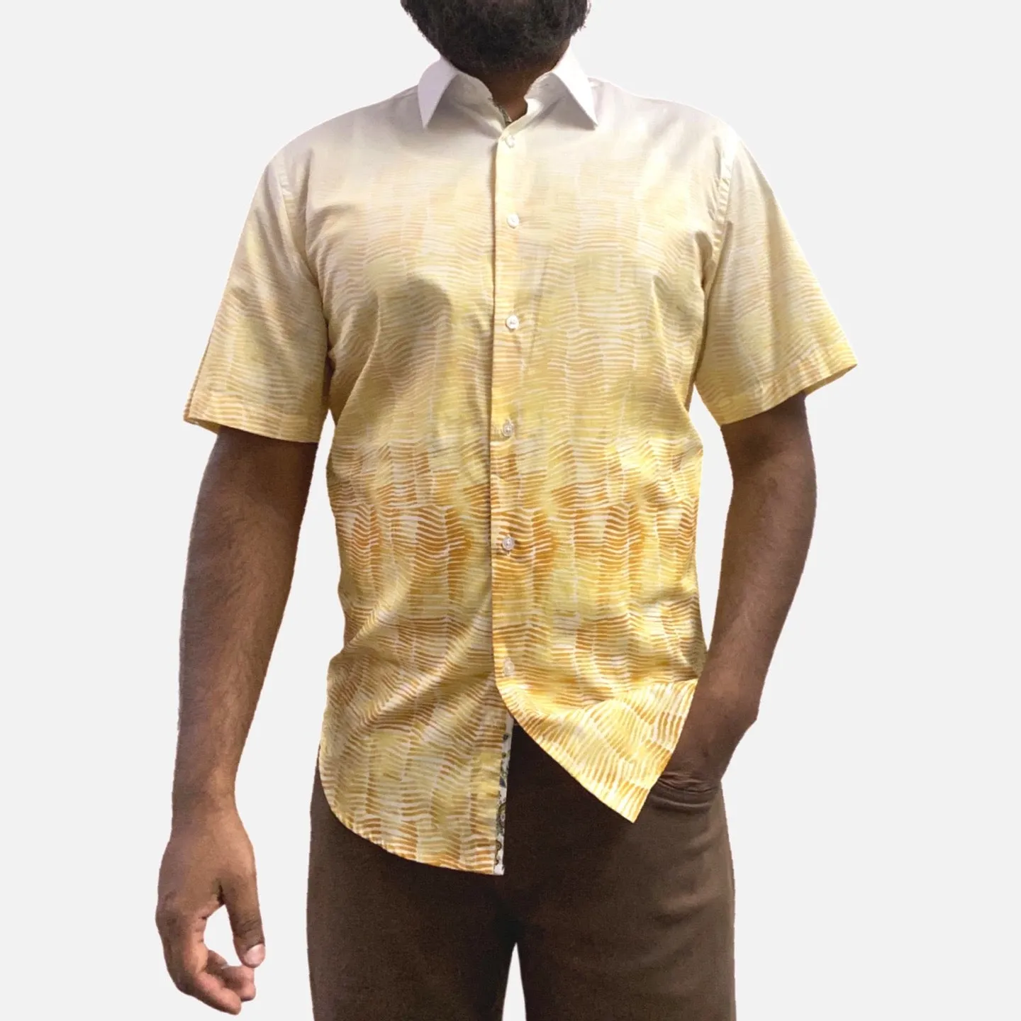 Men's Yellow Gradient Short Sleeve Cotton Button-Up Casual Shirt