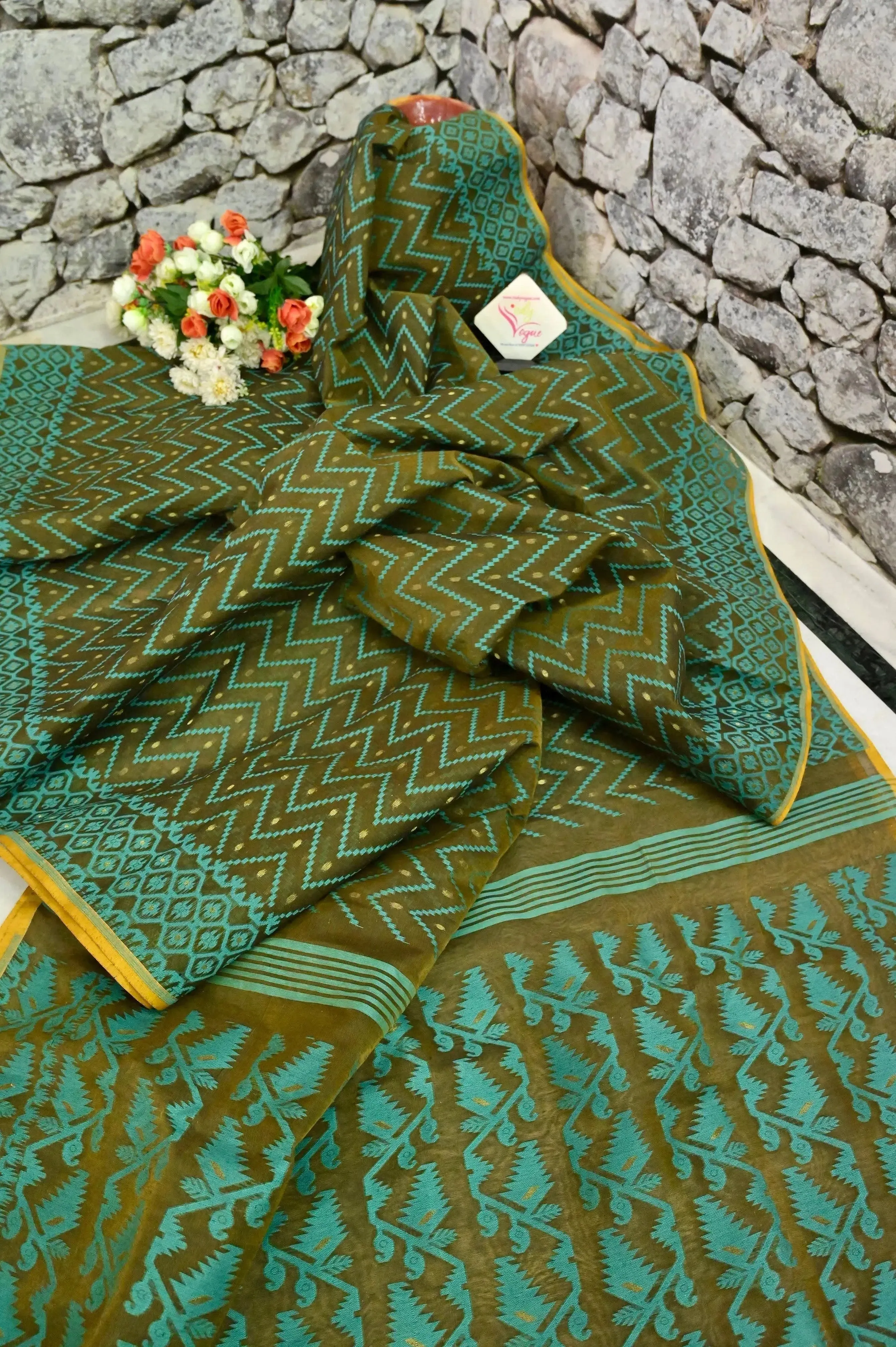 Moss Green Color Jamdani Saree