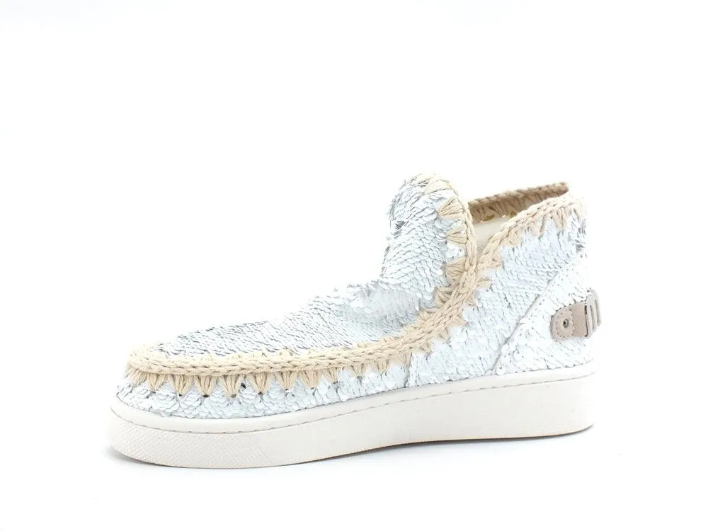 MOU Summer Eskimo Sneaker Big Metal Logo Pailettes White Silver MU.SW211001G