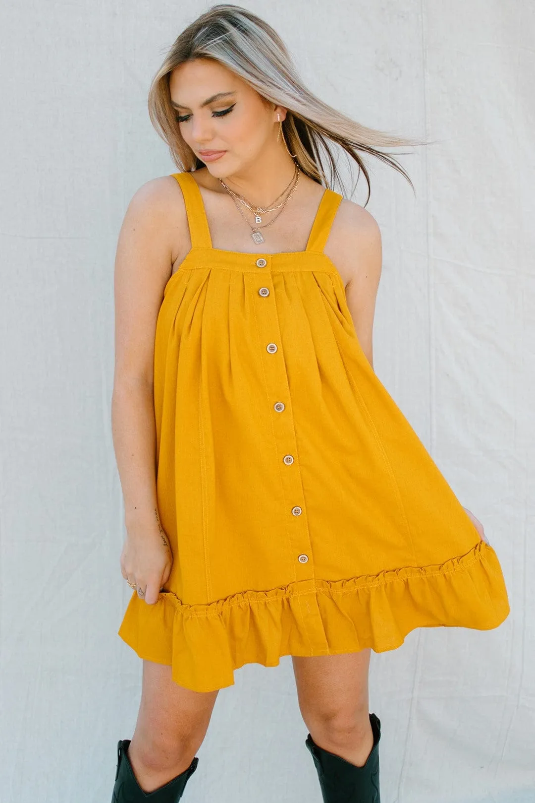 Mustard Button Down Mini Dress