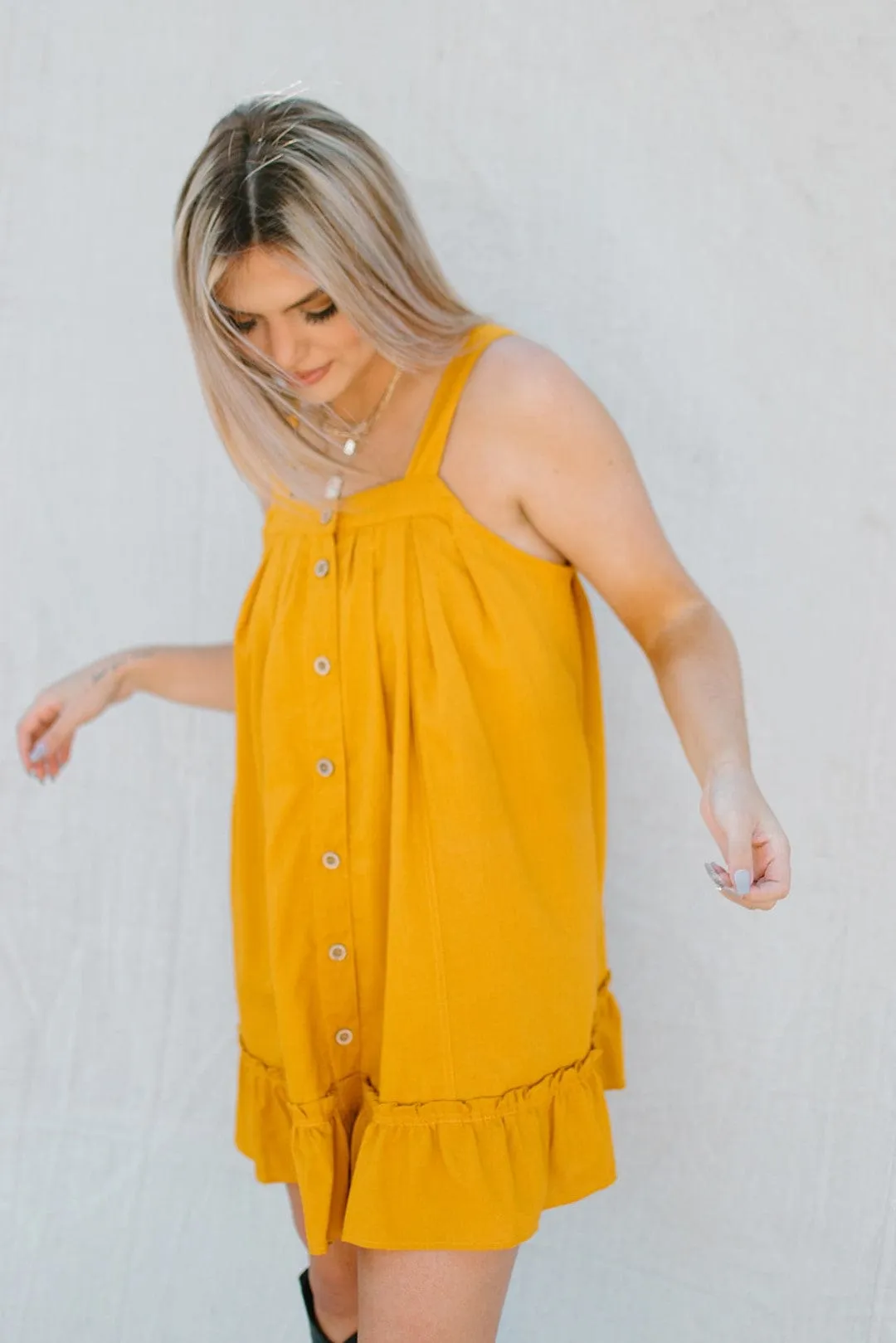 Mustard Button Down Mini Dress