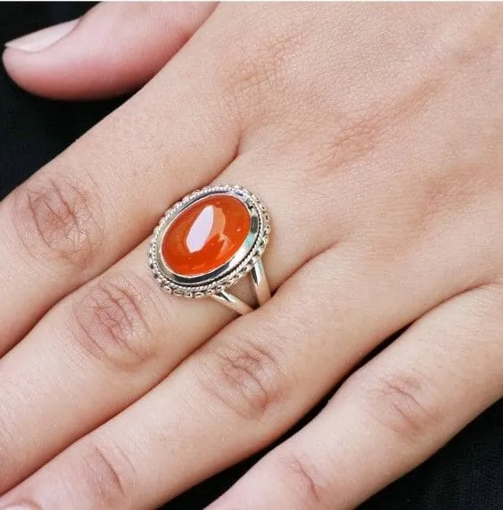 Natural Carnelian Handmade 925 Sterling Silver Designer Ring