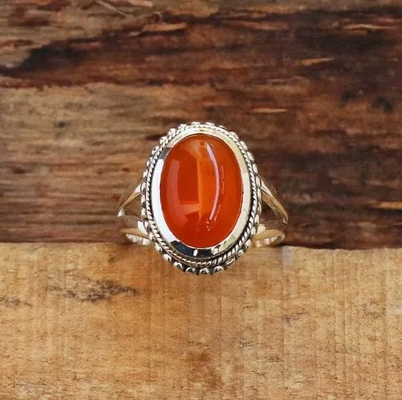 Natural Carnelian Handmade 925 Sterling Silver Designer Ring