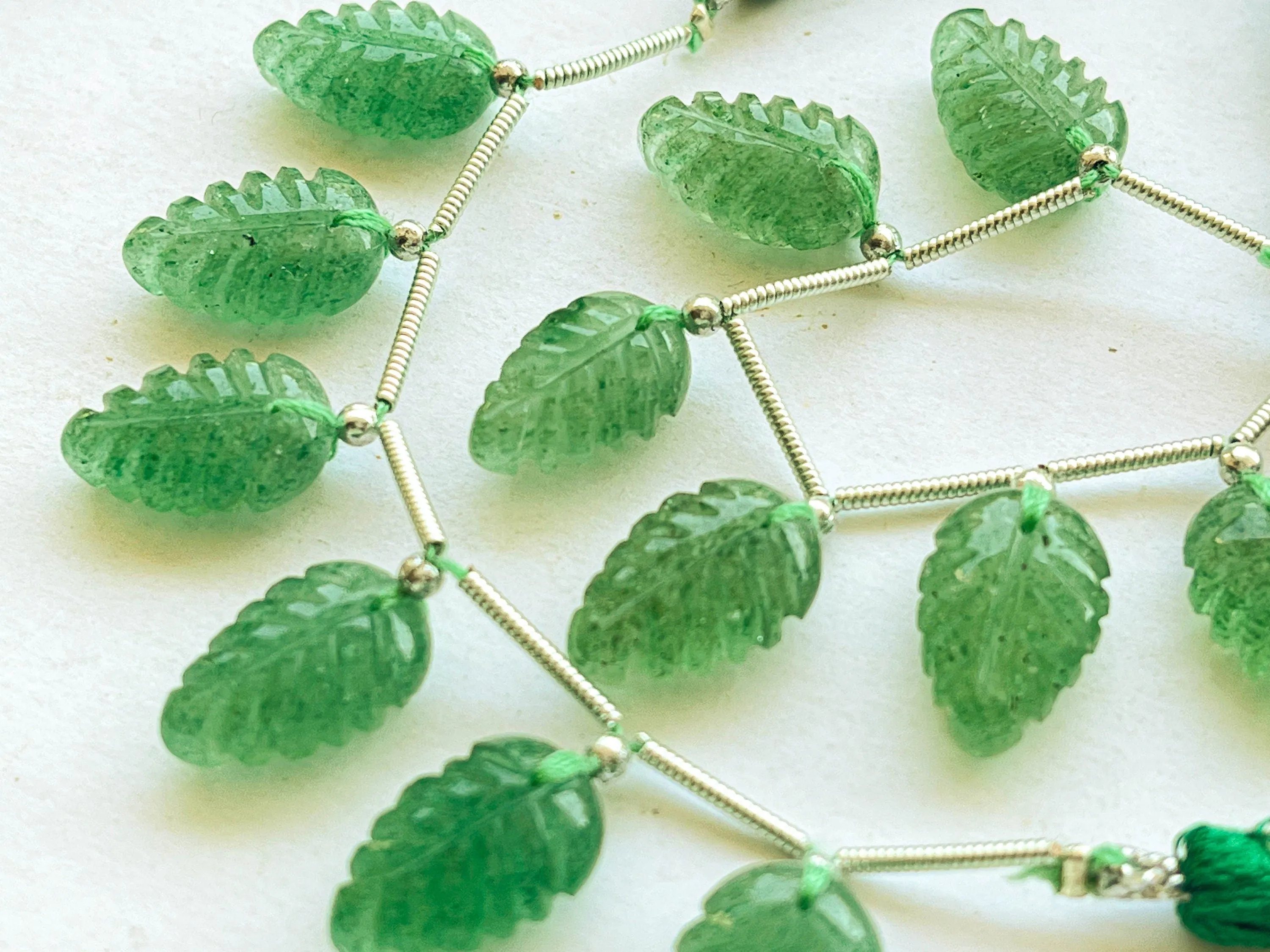 Natural Green Strawberry Quartz Leaf carved Beads