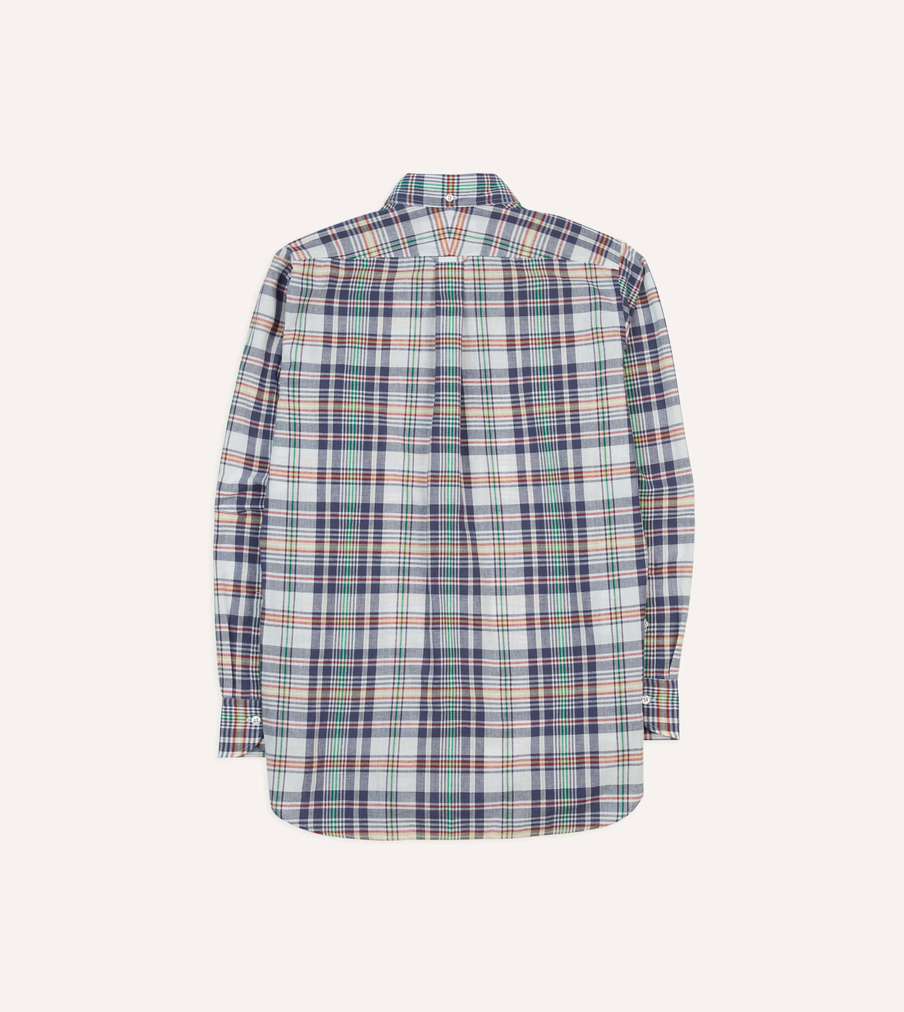 Navy and Yellow Madras Check Cotton Button-Down Shirt