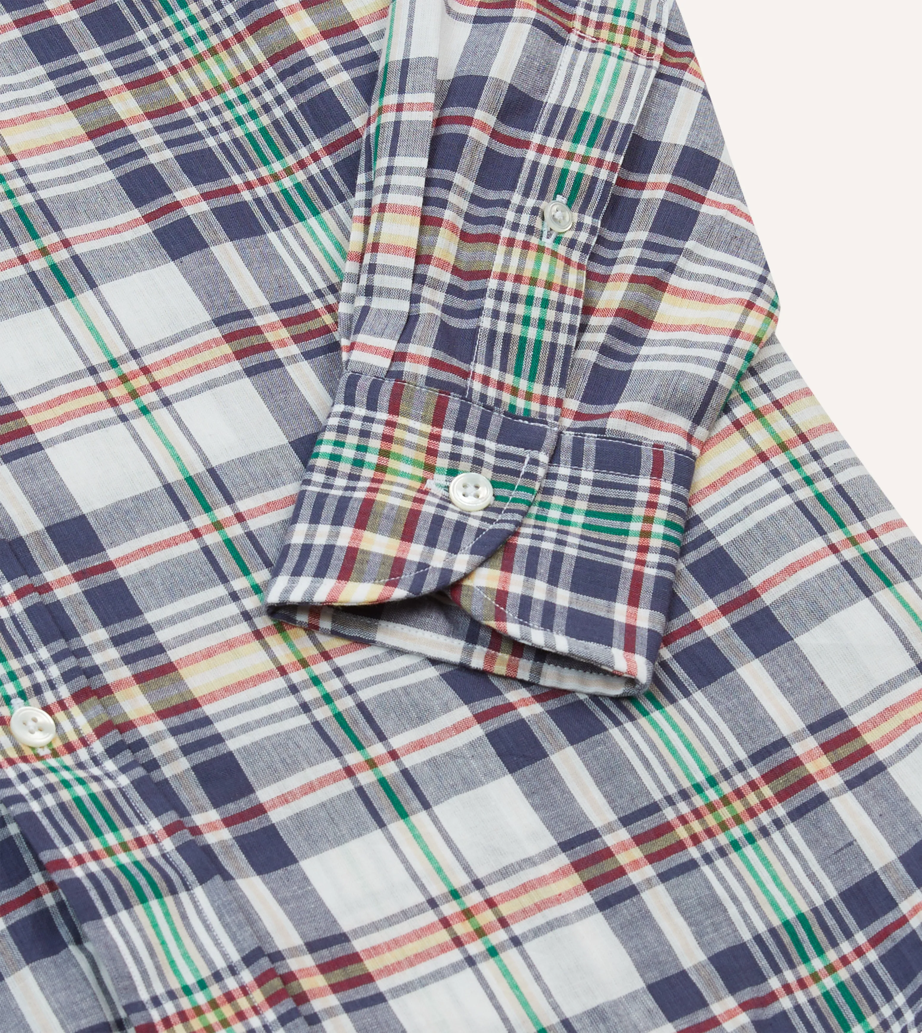 Navy and Yellow Madras Check Cotton Button-Down Shirt