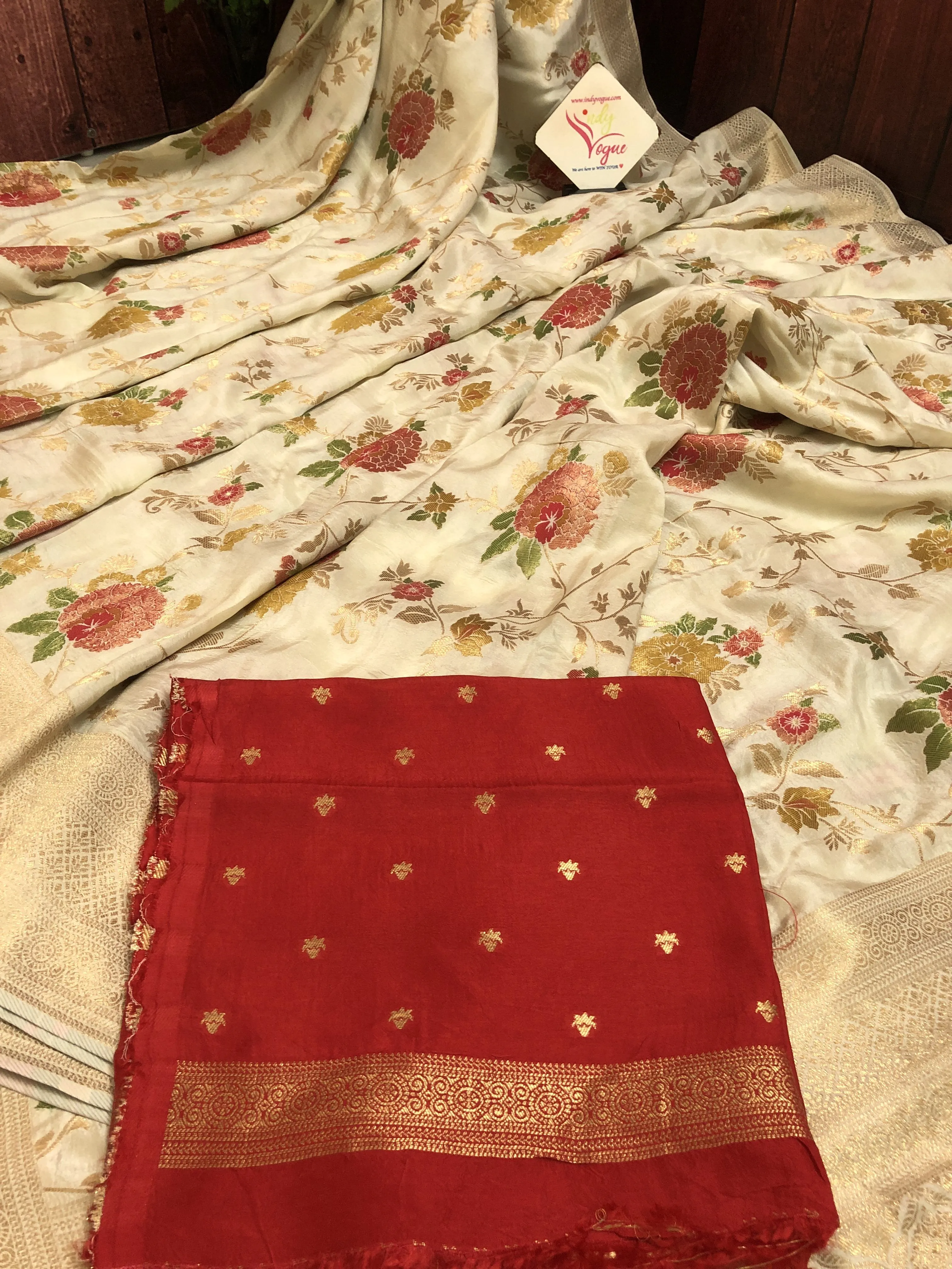 Offwhite Color Designer Muga Silk Banarasi Saree with Allover Jaal Work