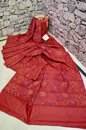 Orchid red Color Bangalore Silk Saree with Allover Jamdani Weaving