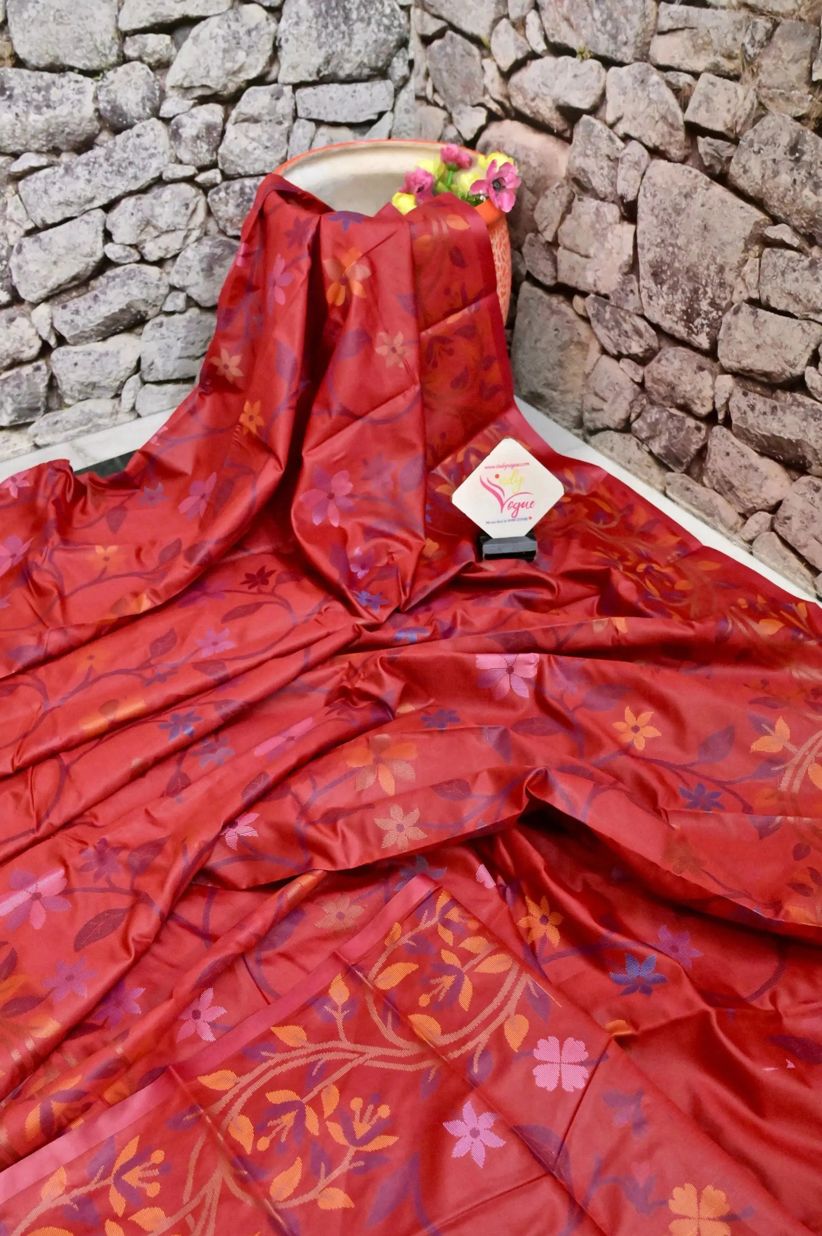 Orchid red Color Bangalore Silk Saree with Allover Jamdani Weaving