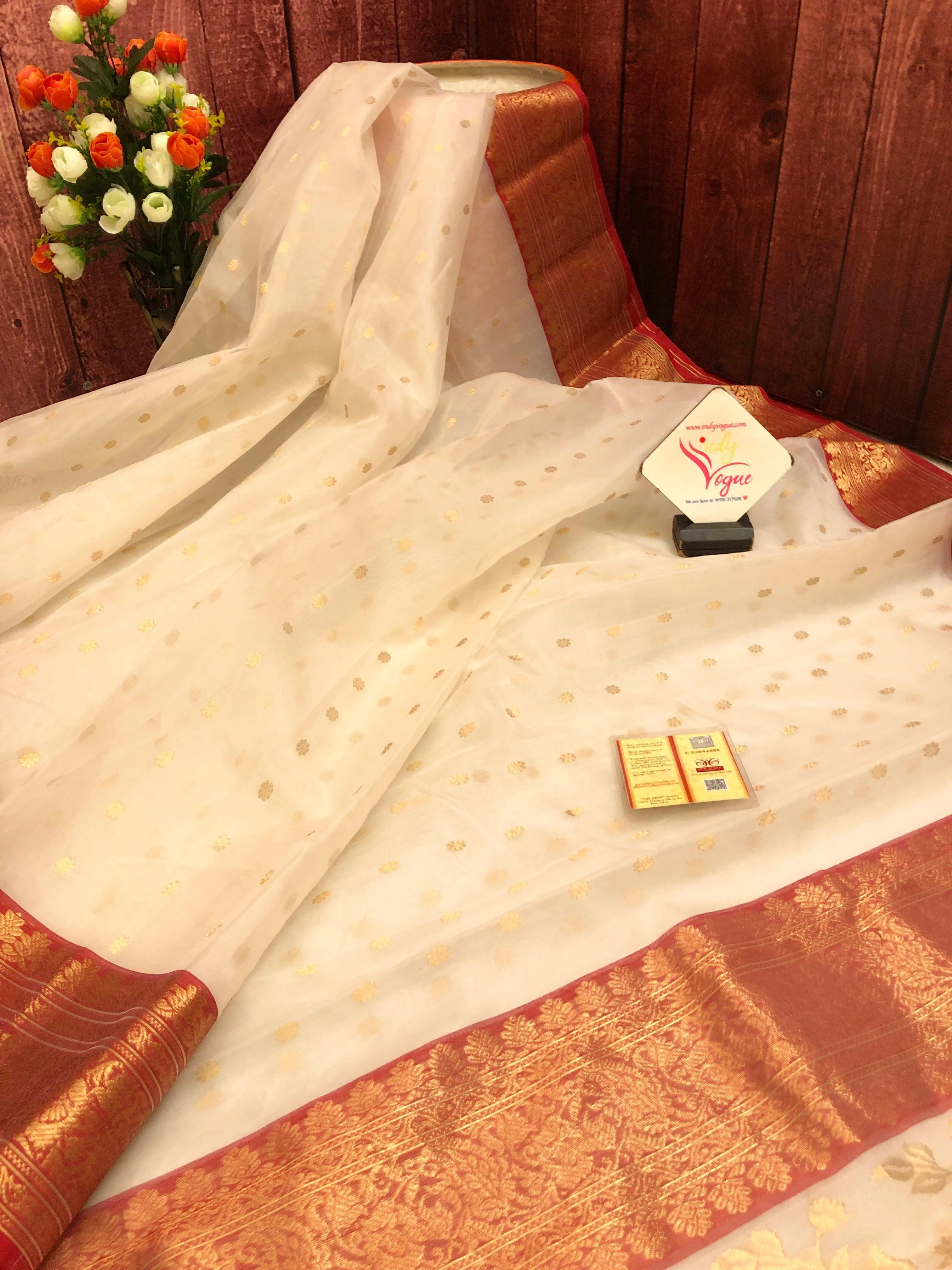 Paper White Color Pure Chanderi Banarasi Saree