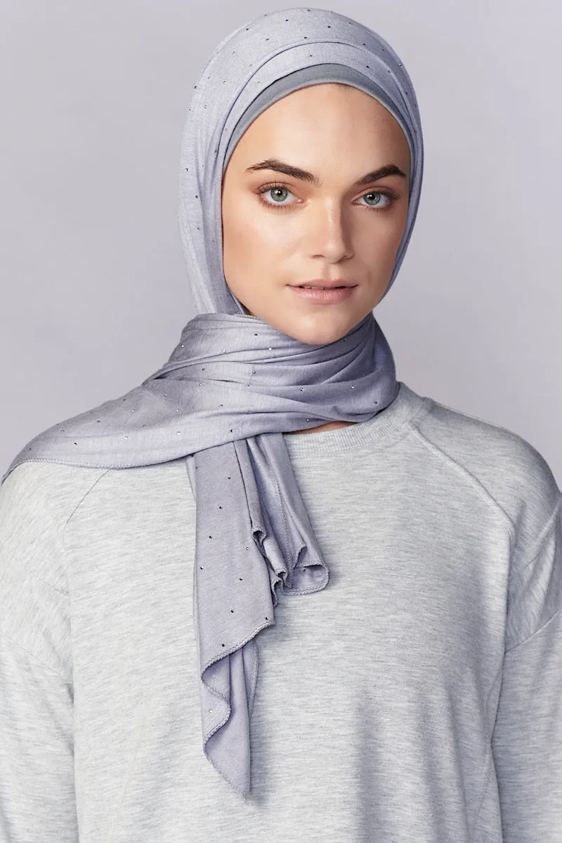 Petite Rhinestone Jersey Hijab - Slate Gray