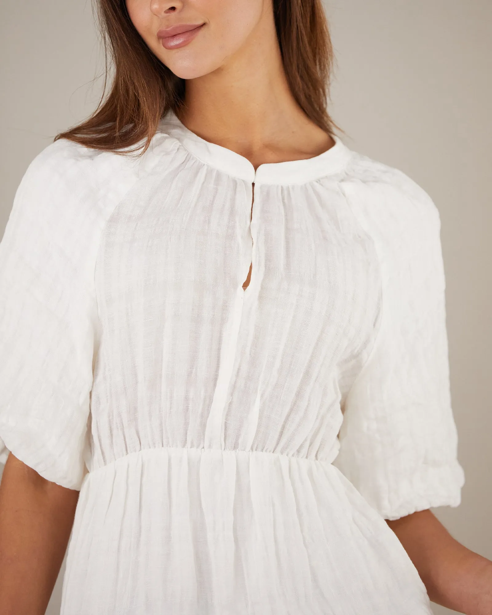 Pila Linen Mini Dress - White