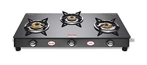 Preethi Bluflame Sparkle Power Duo 3 Burner Glass top Gas Stove, Manual Ignition