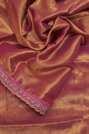 Red Golden Color Mulmul Cotton Tissue Saree with Designer Border