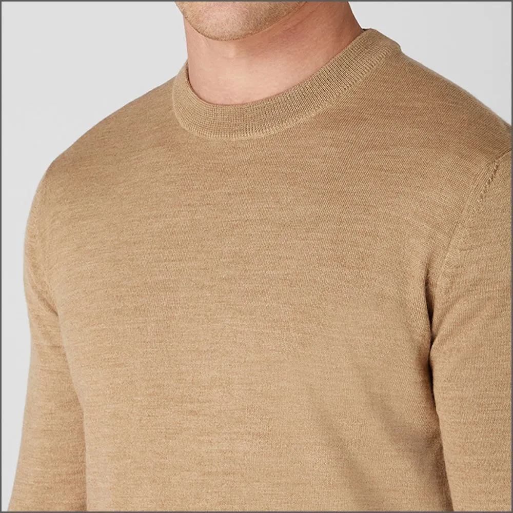 Remus Uomo Camel Tapered Fit Merino Wool-Blend Crew Neck Sweater>>