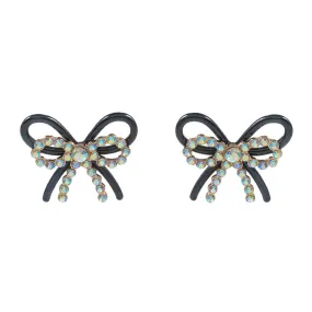 Rhinestone Paved Color Metal Wire Bow Earrings