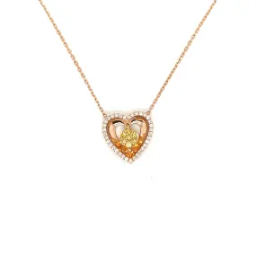 Rose Gold Yellow and White Diamond Heart Necklace