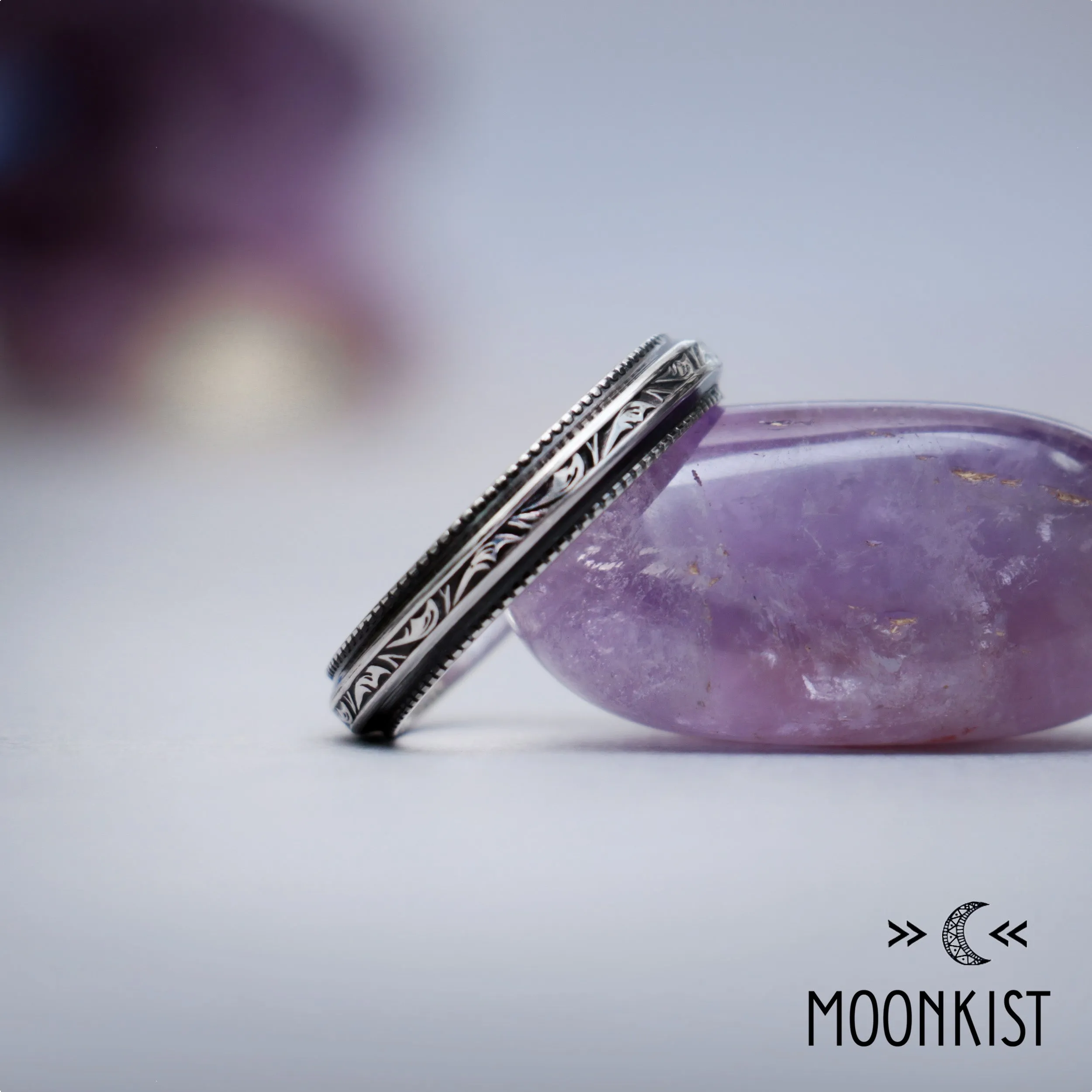 Silver Edwardian Engraved Milgrain Wedding Band | Moonkist Designs