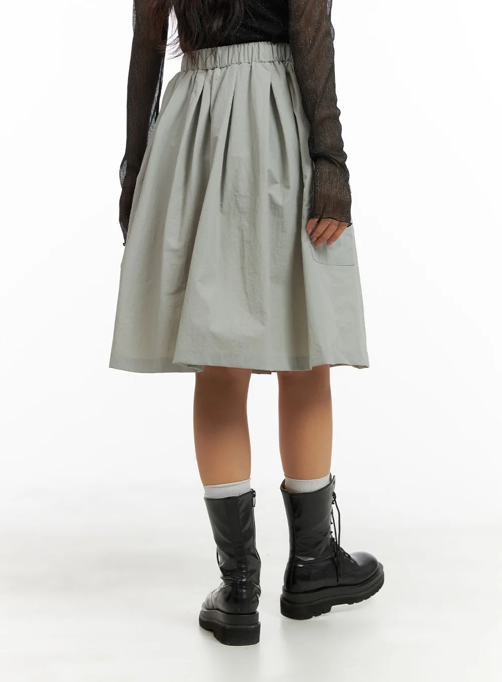 Solid Flare Cargo Midi Skirt CM425