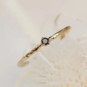 Solid Gold Dainty Black Diamond Ring