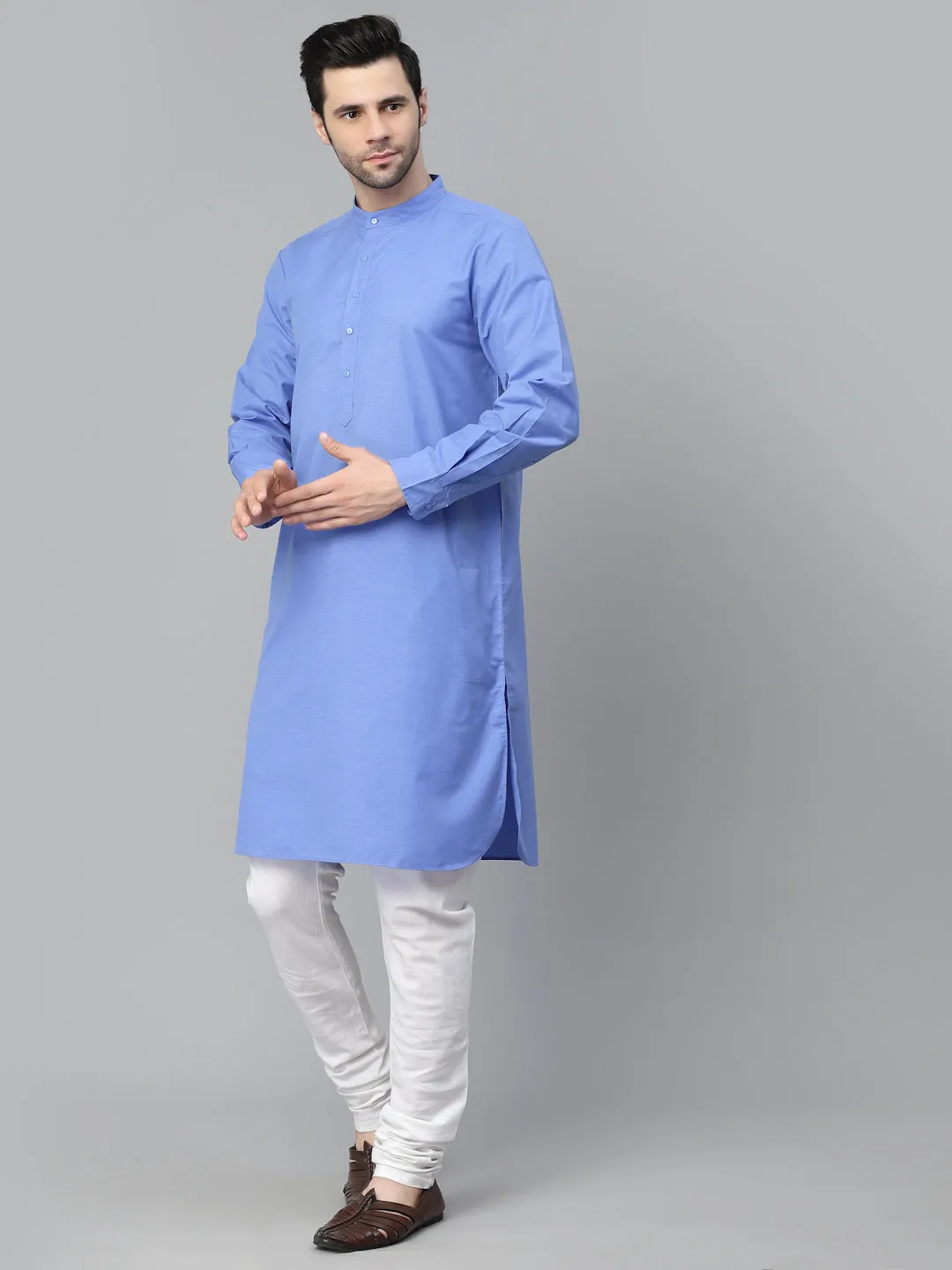 Style Quotient Mens Blue Solid Kurtas