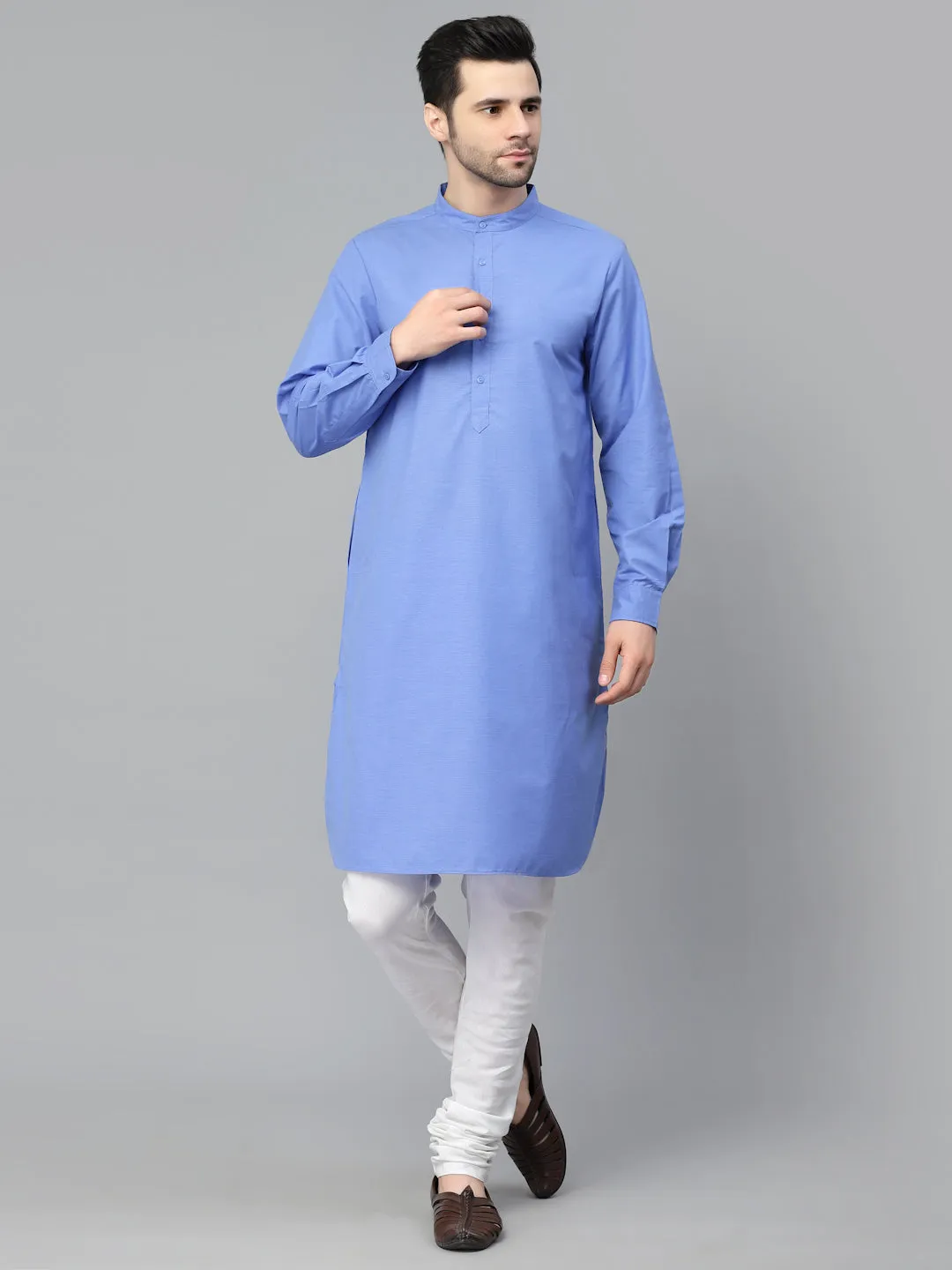 Style Quotient Mens Blue Solid Kurtas