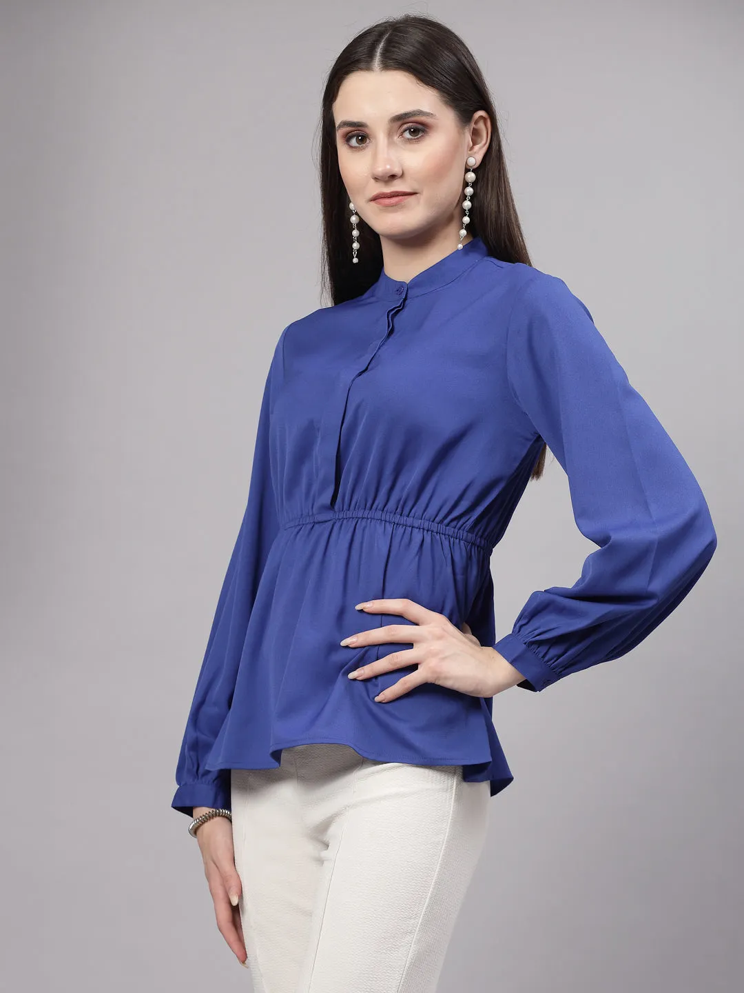 Style Quotient Women Blue Smart Peplum Top