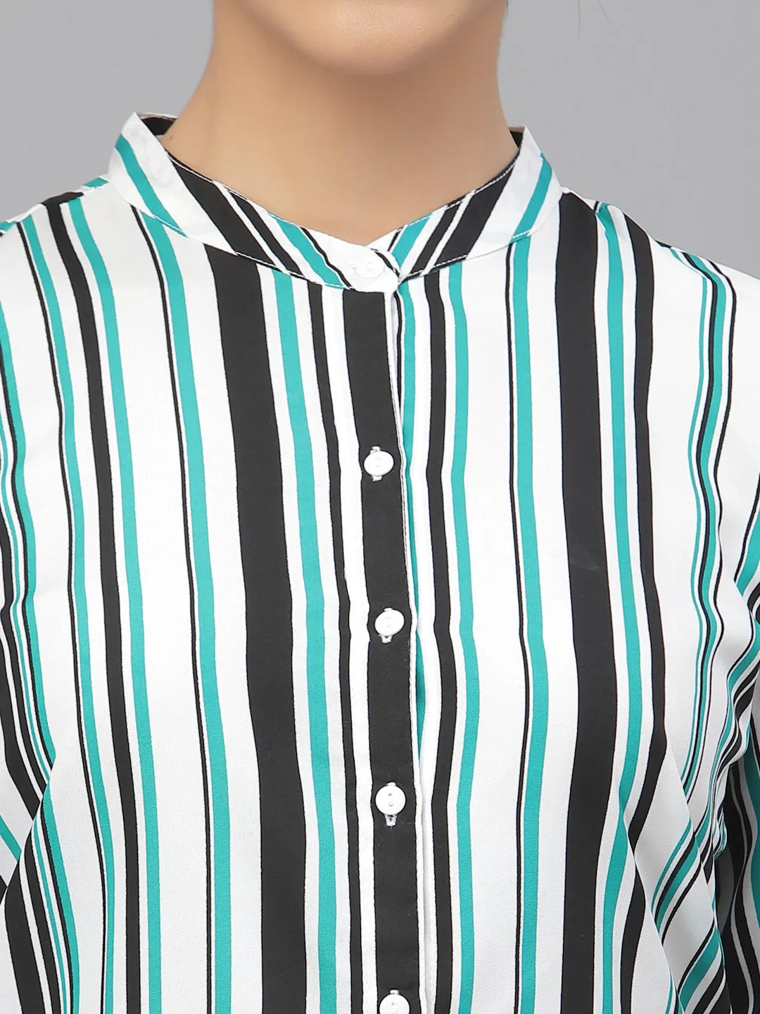 Style Quotient Women Green Smart Striped Formal Shirt