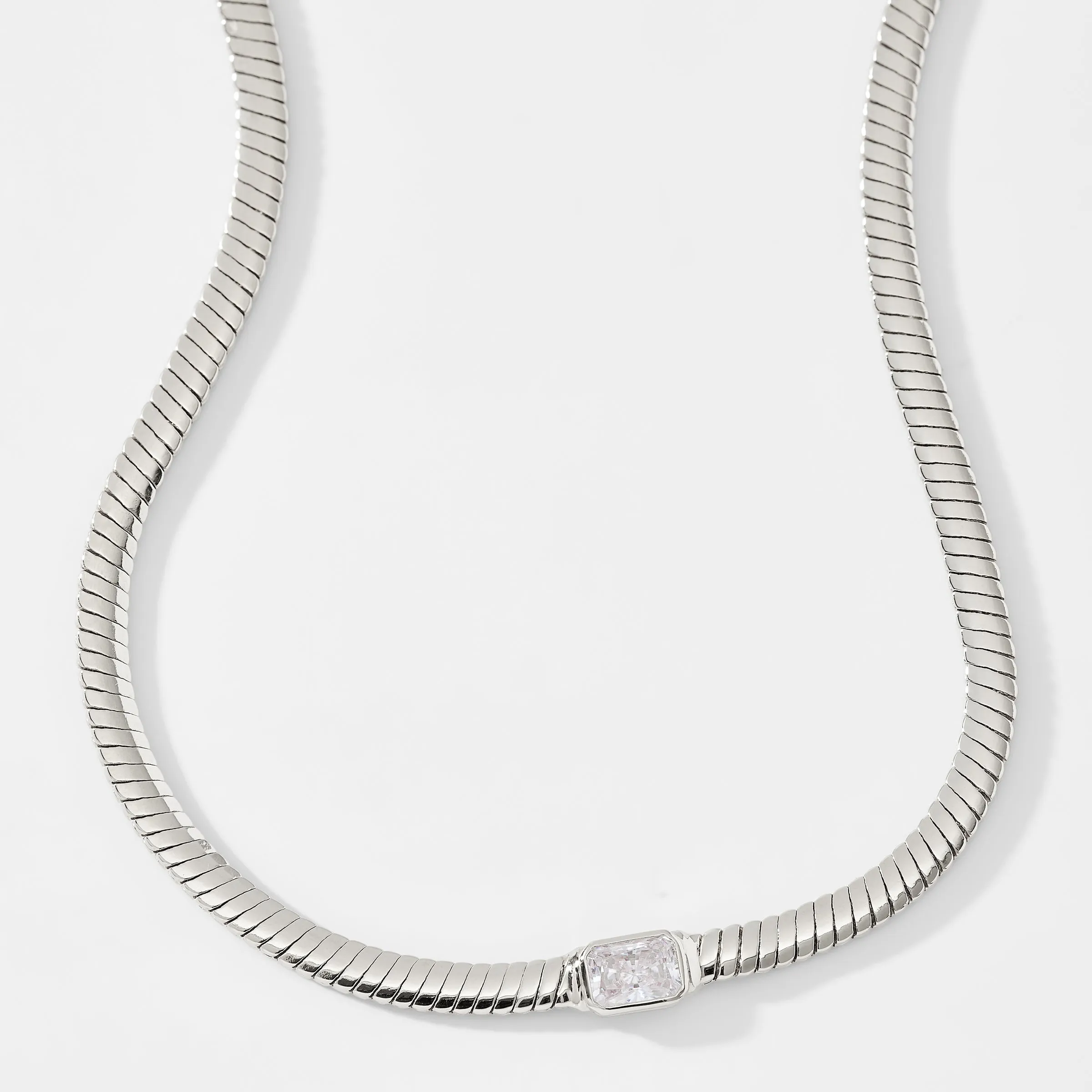 TENNIS ANYONE EMERALD CUT CZ WOVEN CHAIN COLLAR NECKLACE