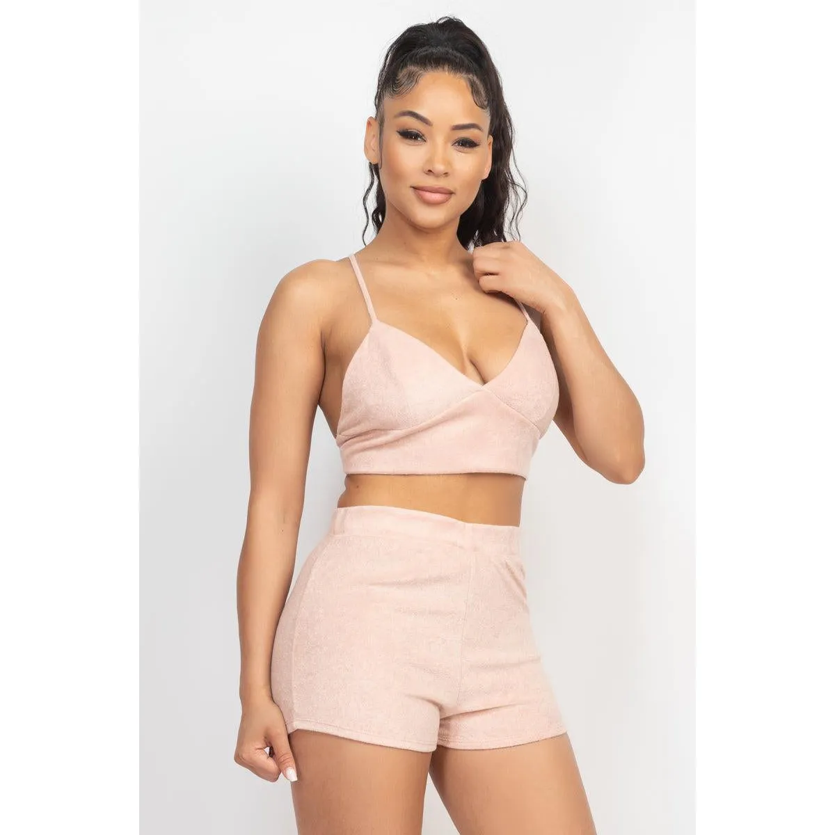 Terry Towel Bralette Top & Mini Shorts Set