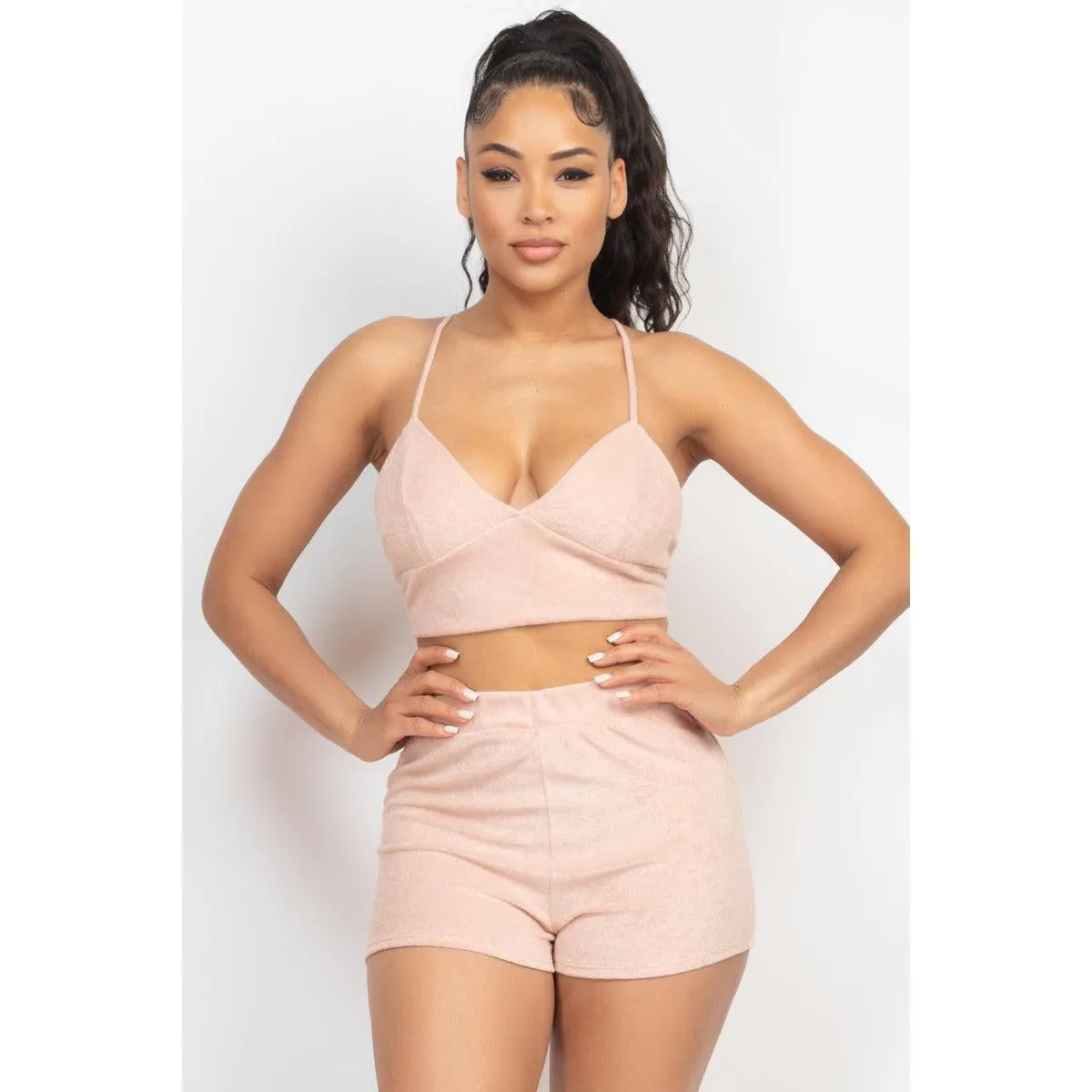 Terry Towel Bralette Top & Mini Shorts Set