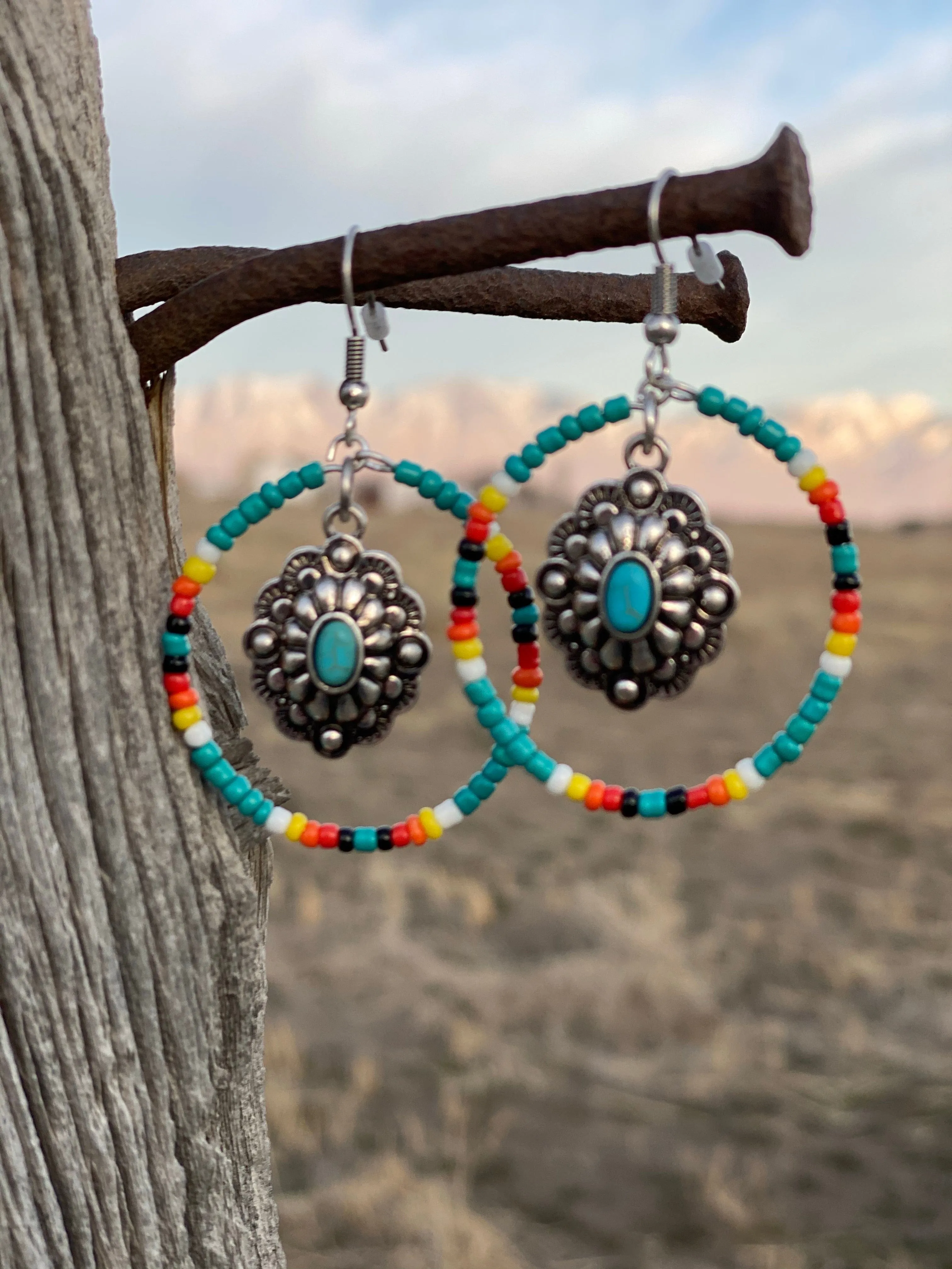 The Be My Beaded Concho Hoop Earrings