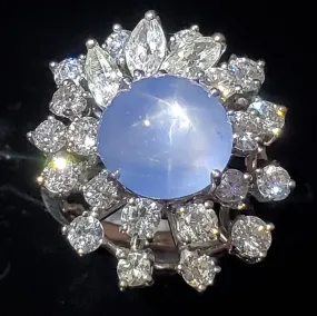 The Lille - Vintage GIA Star Sapphire Diamond Platinum Cocktail Ring