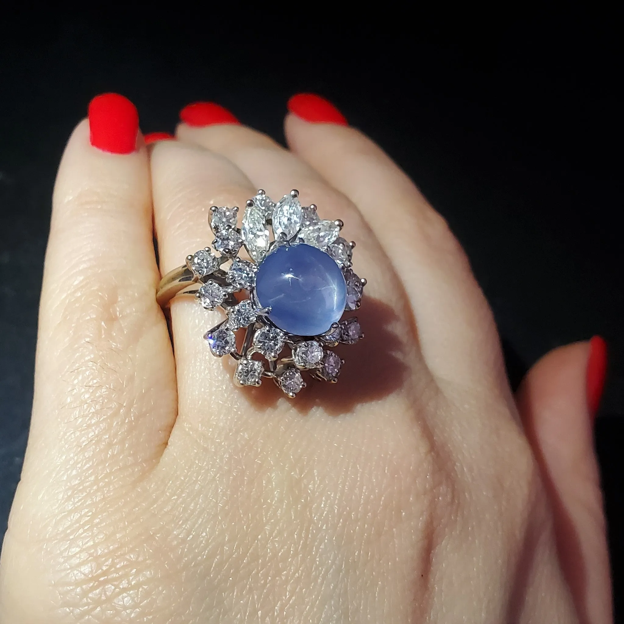 The Lille - Vintage GIA Star Sapphire Diamond Platinum Cocktail Ring