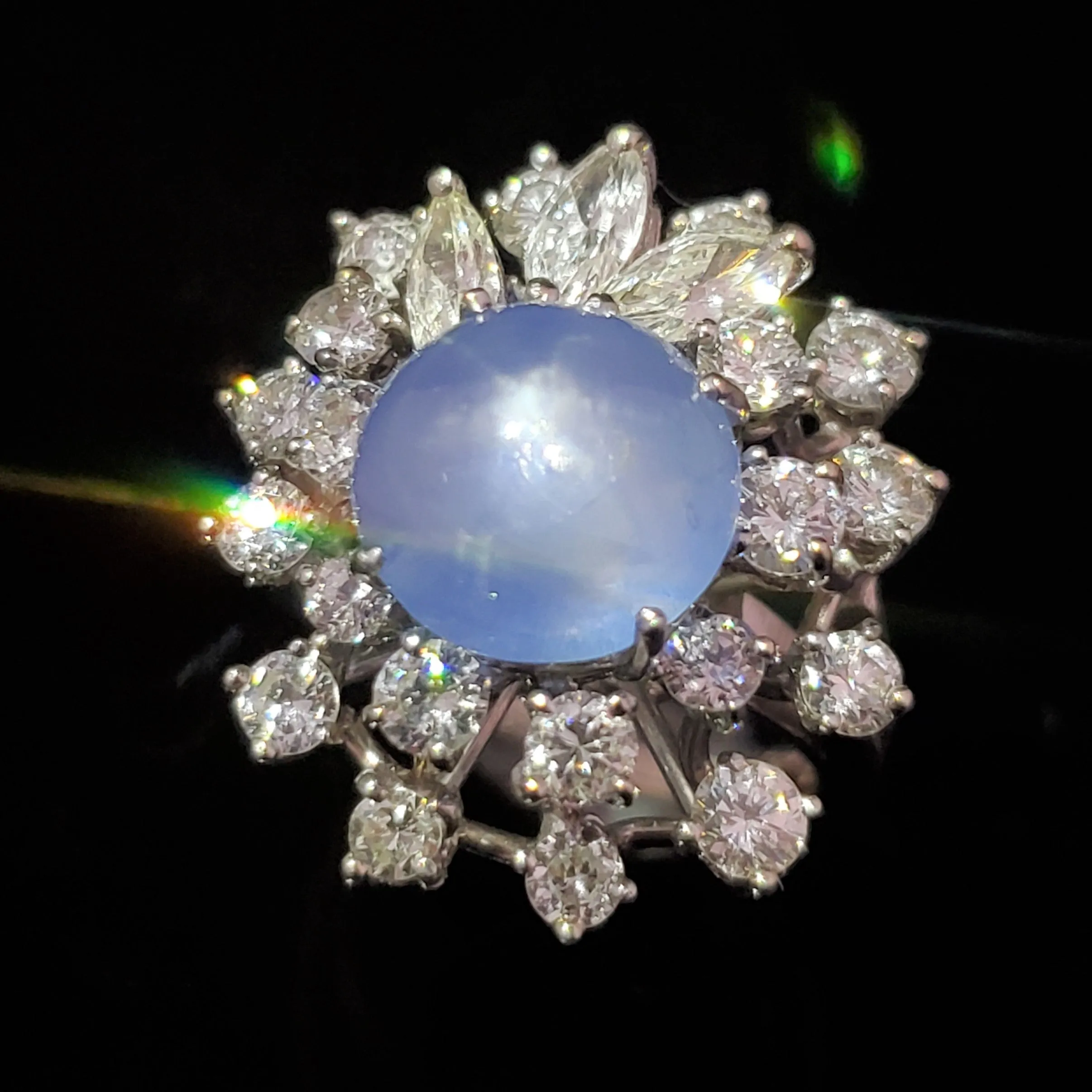 The Lille - Vintage GIA Star Sapphire Diamond Platinum Cocktail Ring