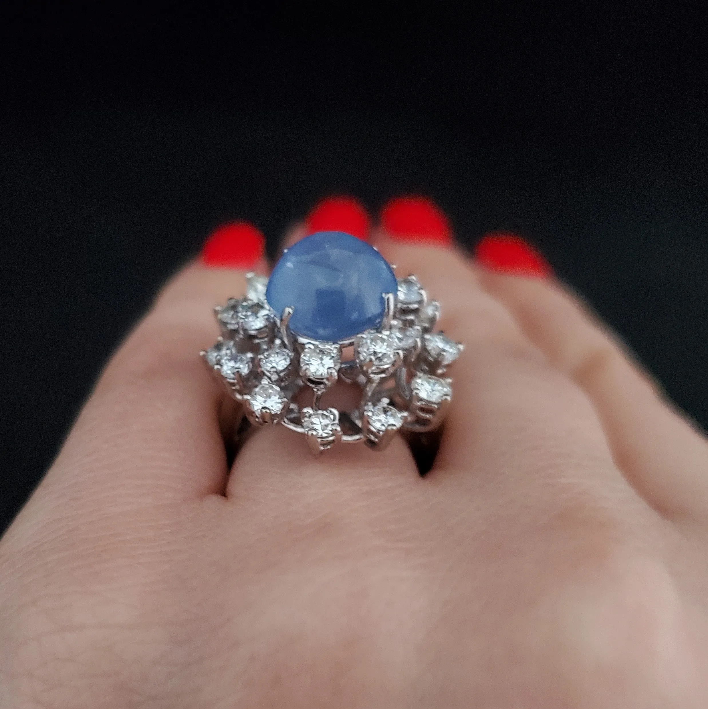 The Lille - Vintage GIA Star Sapphire Diamond Platinum Cocktail Ring