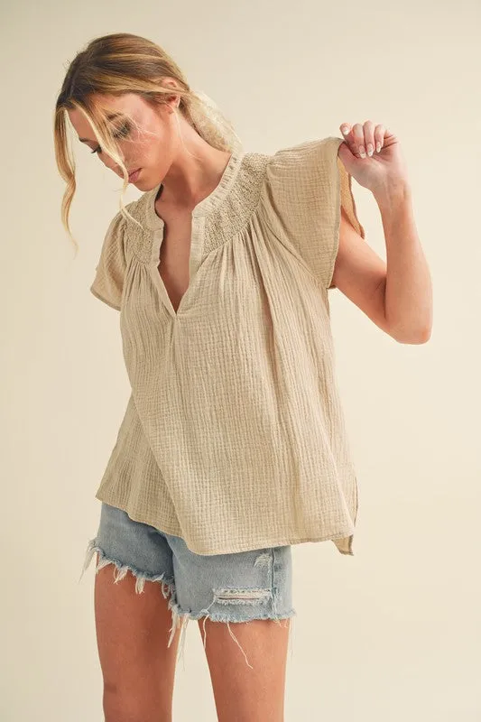 Thia Embroidered Short Sleeve Top