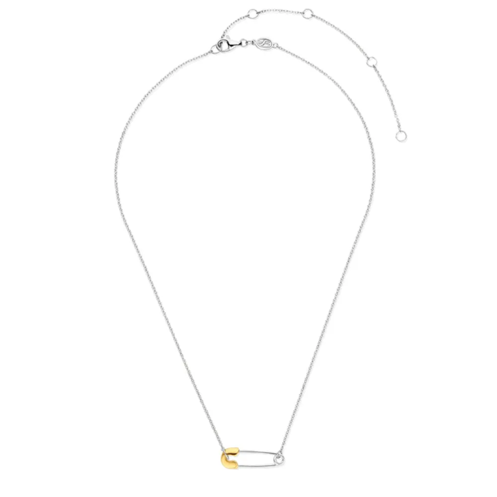 Ti Sento Two-Tone Safety Pin Pendant Necklace