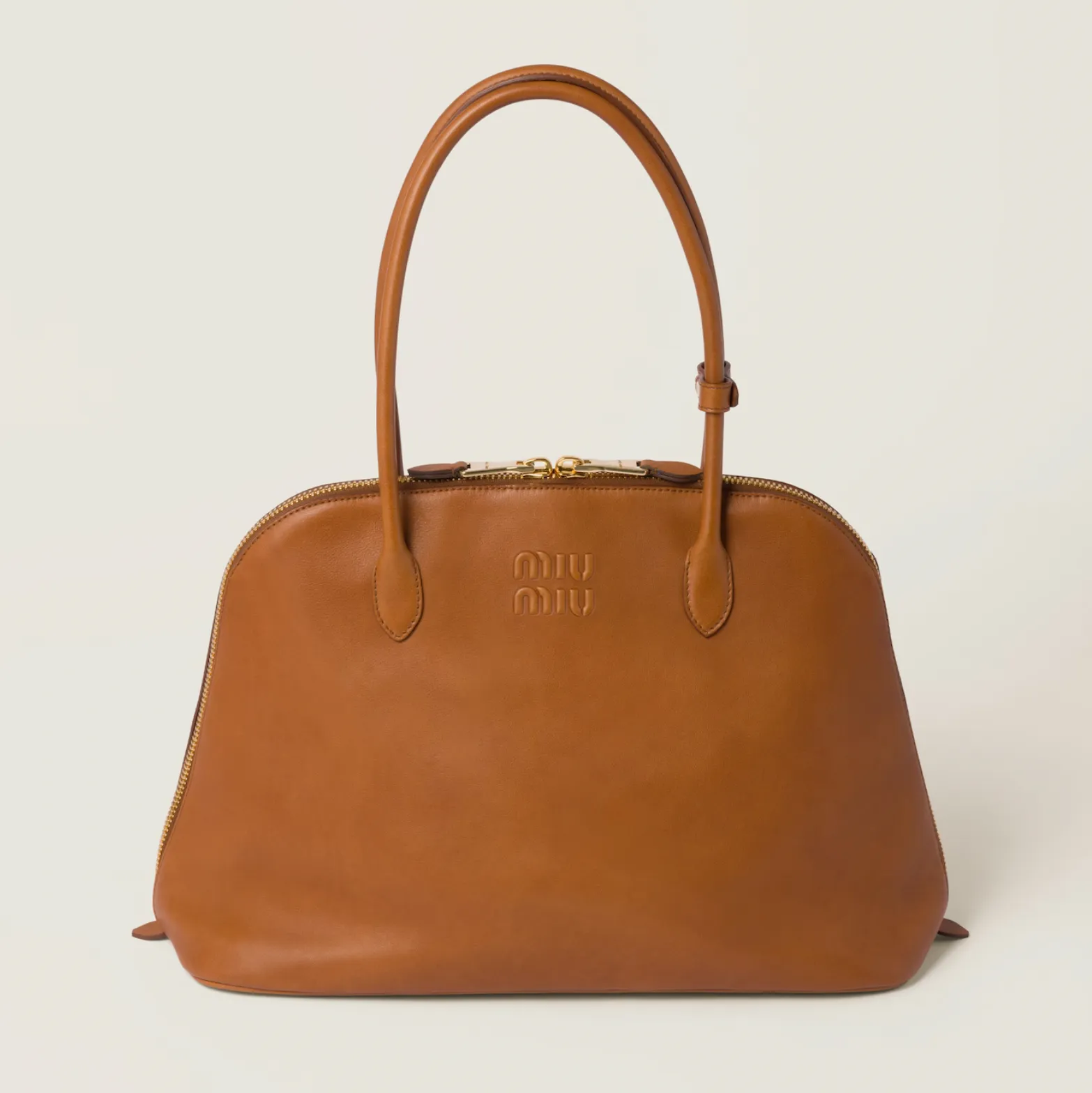 TOP HANDLE LEATHER BAG - COGNAC