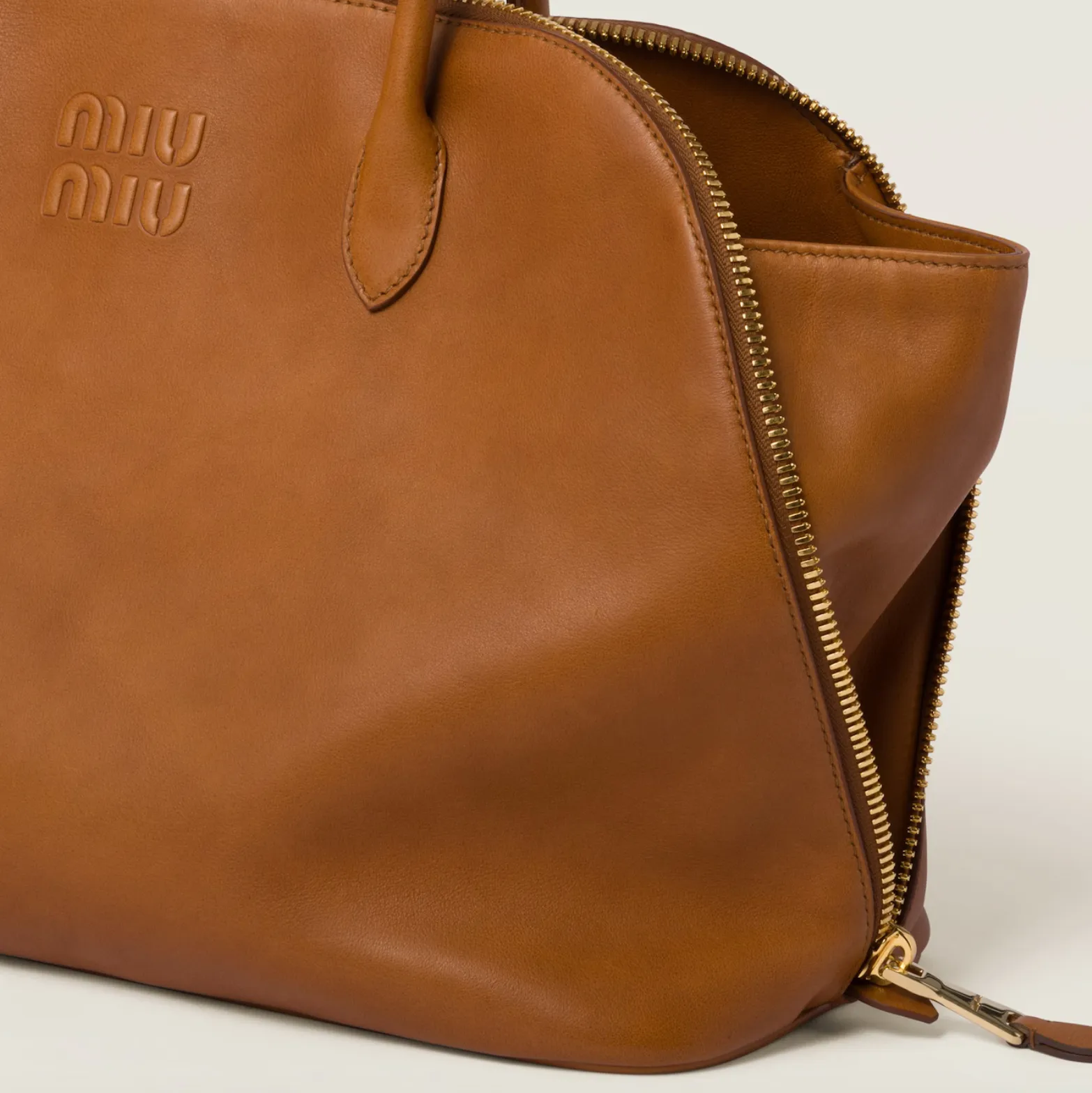 TOP HANDLE LEATHER BAG - COGNAC