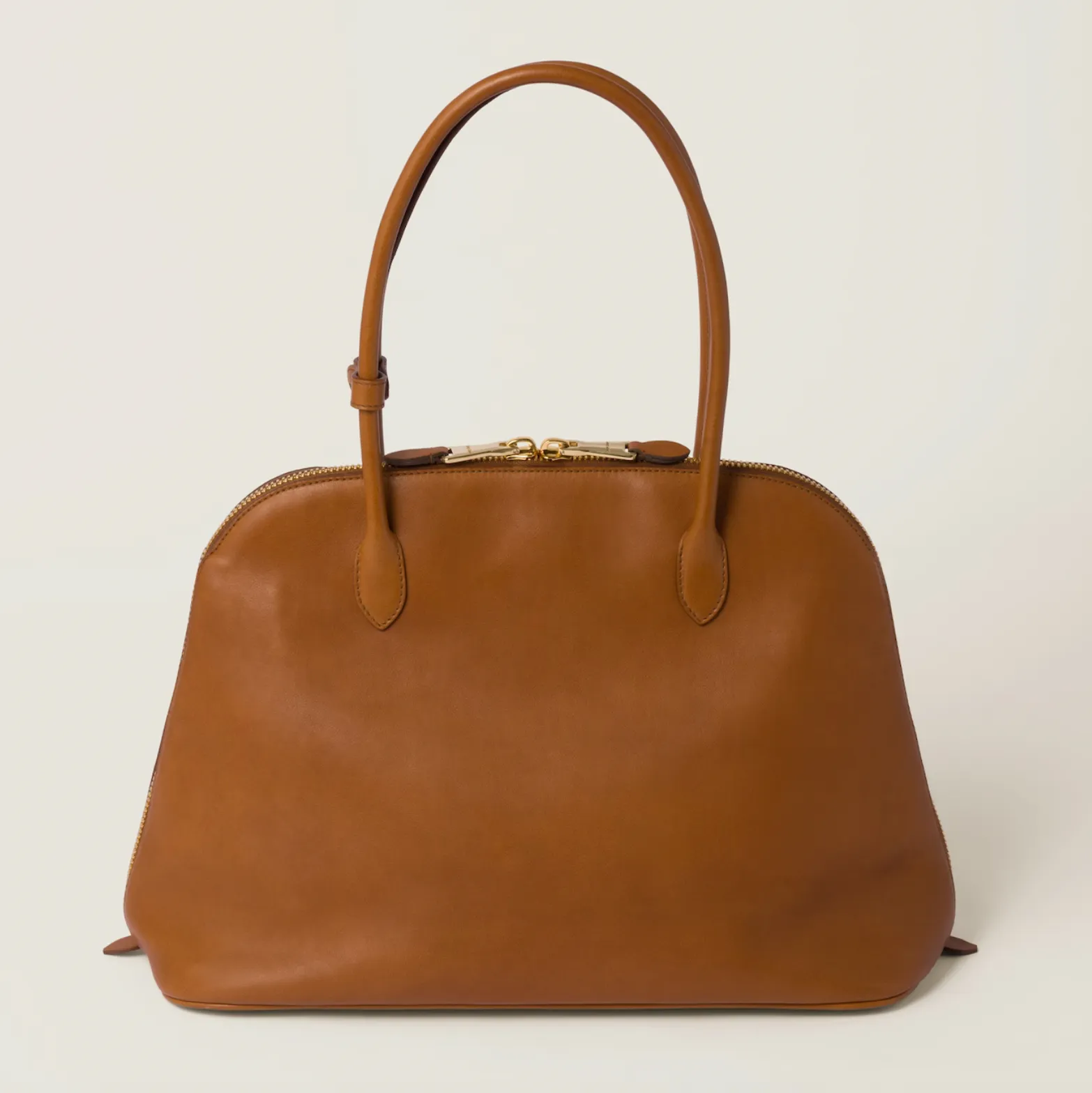 TOP HANDLE LEATHER BAG - COGNAC