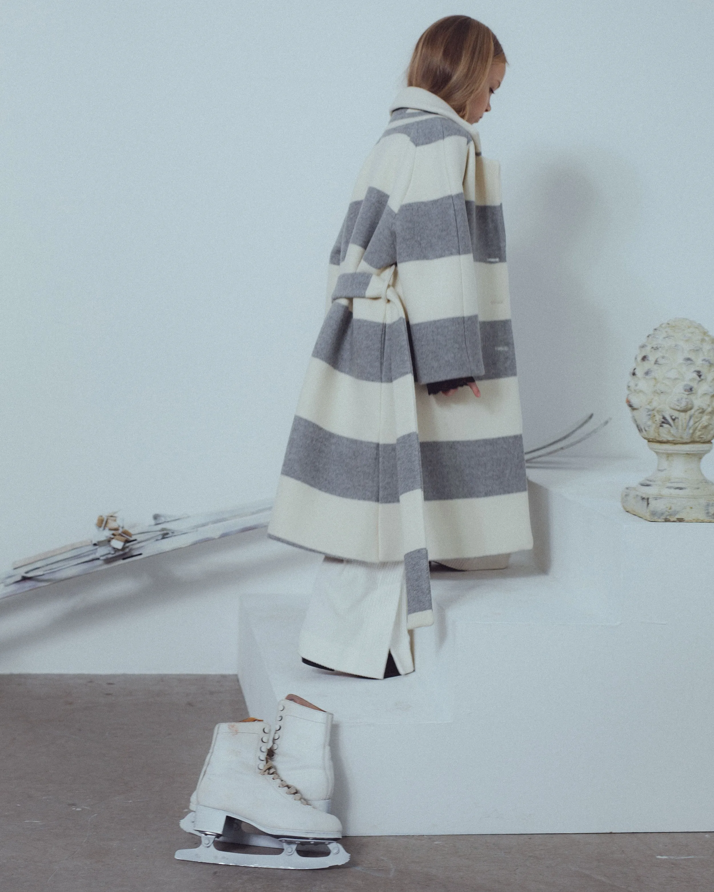 UNLABEL FW23 Friendly Coat in Milk and Grey Stripes