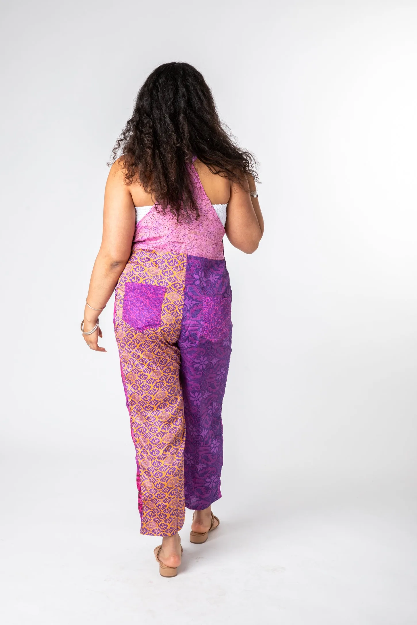 Upcycled Patchwork Sari Silk Overalls