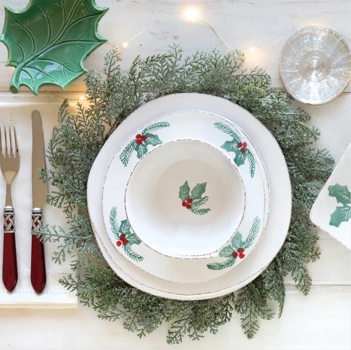 VIETRI Lastra Evergreen Holiday Salad Plate