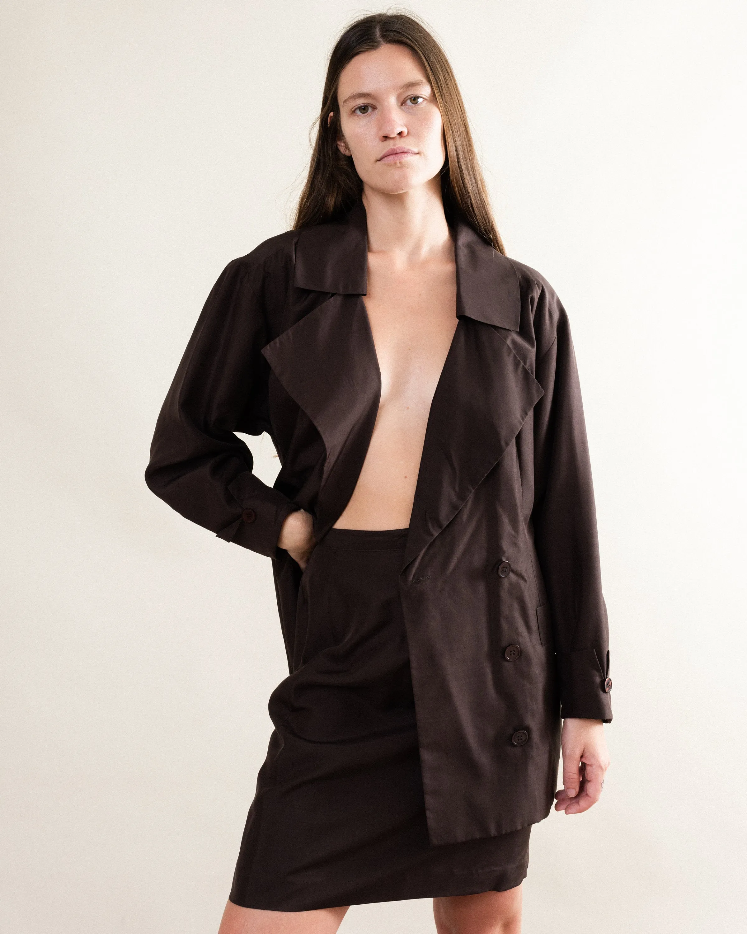 Vintage Chocolate Two Piece Silk Set (M)