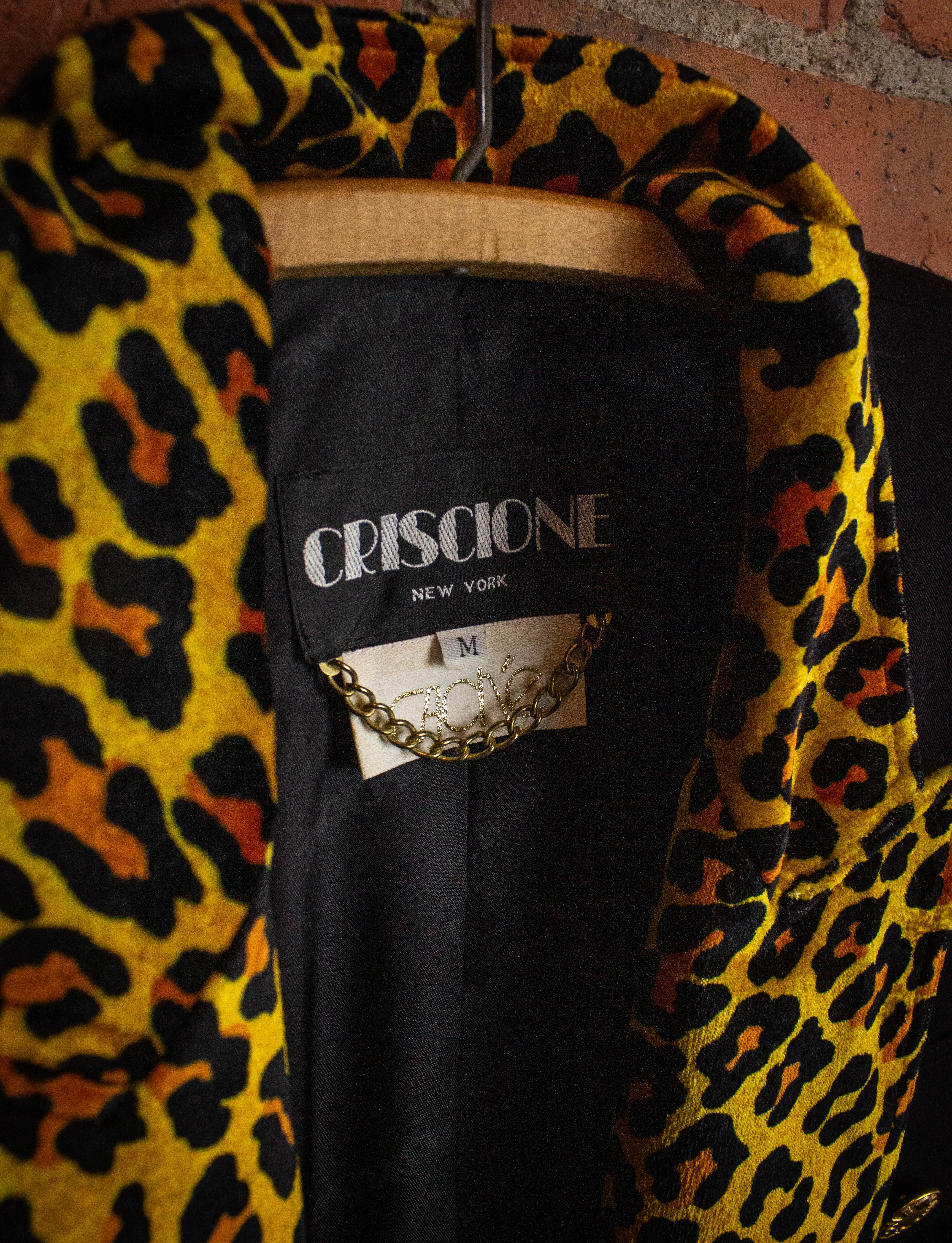 Vintage Criscione Black and Cheetah Print Collar Blazer 90s Medium