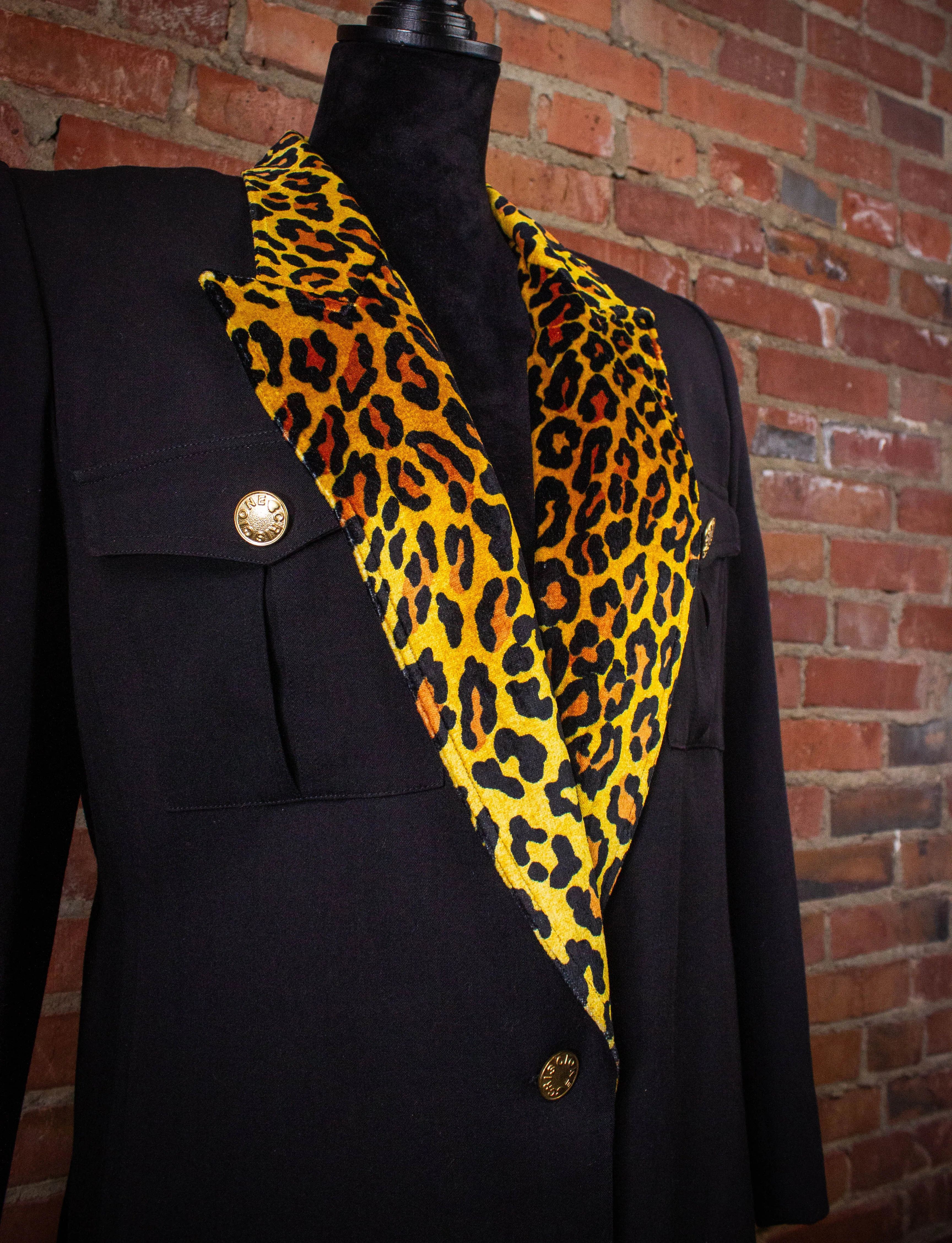 Vintage Criscione Black and Cheetah Print Collar Blazer 90s Medium