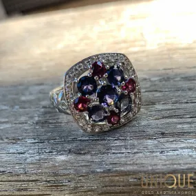 Vintage Sterling Silver Amethyst And Garnet Ring