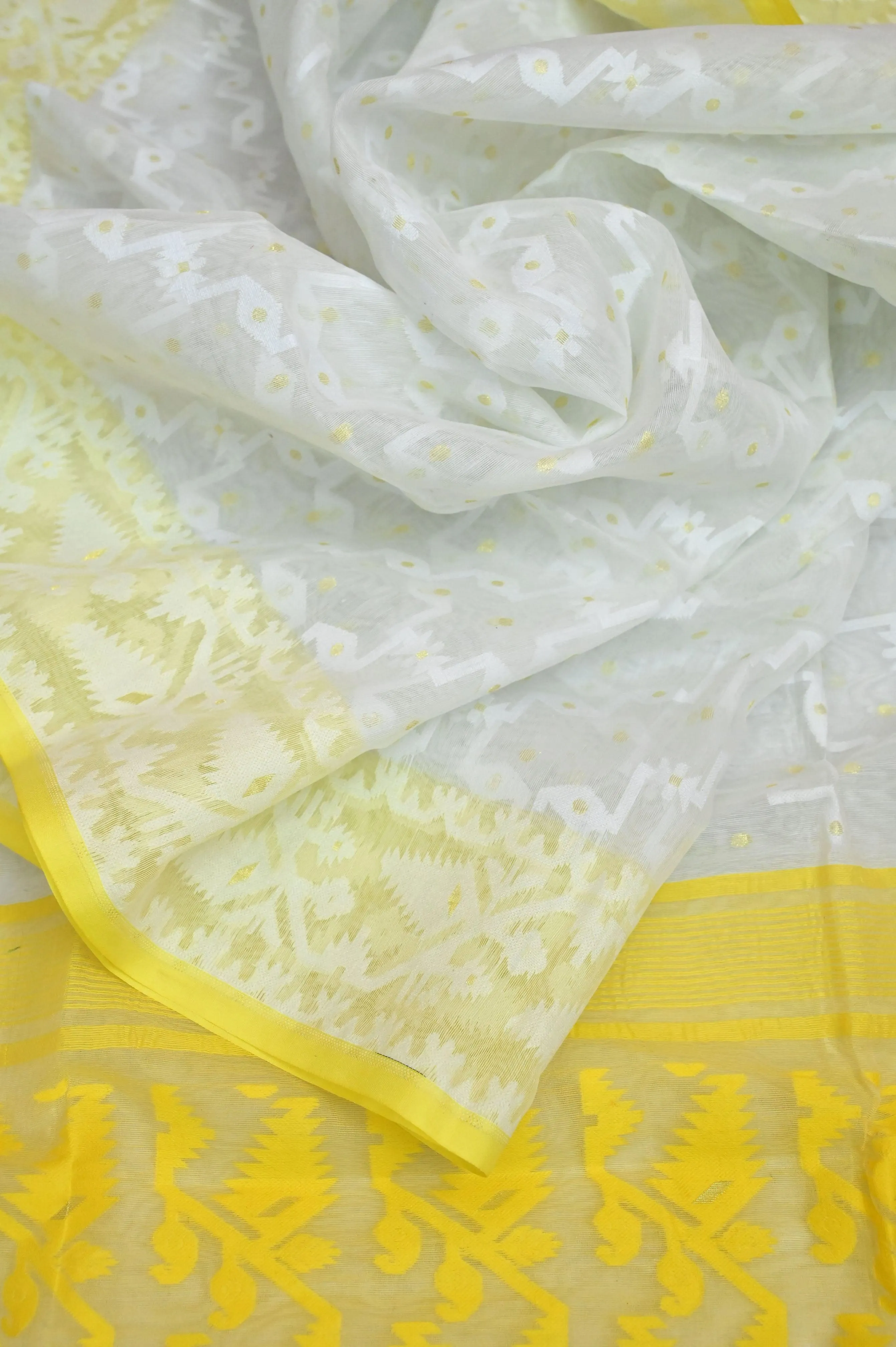 White and Yellow Color Jamdani Saree