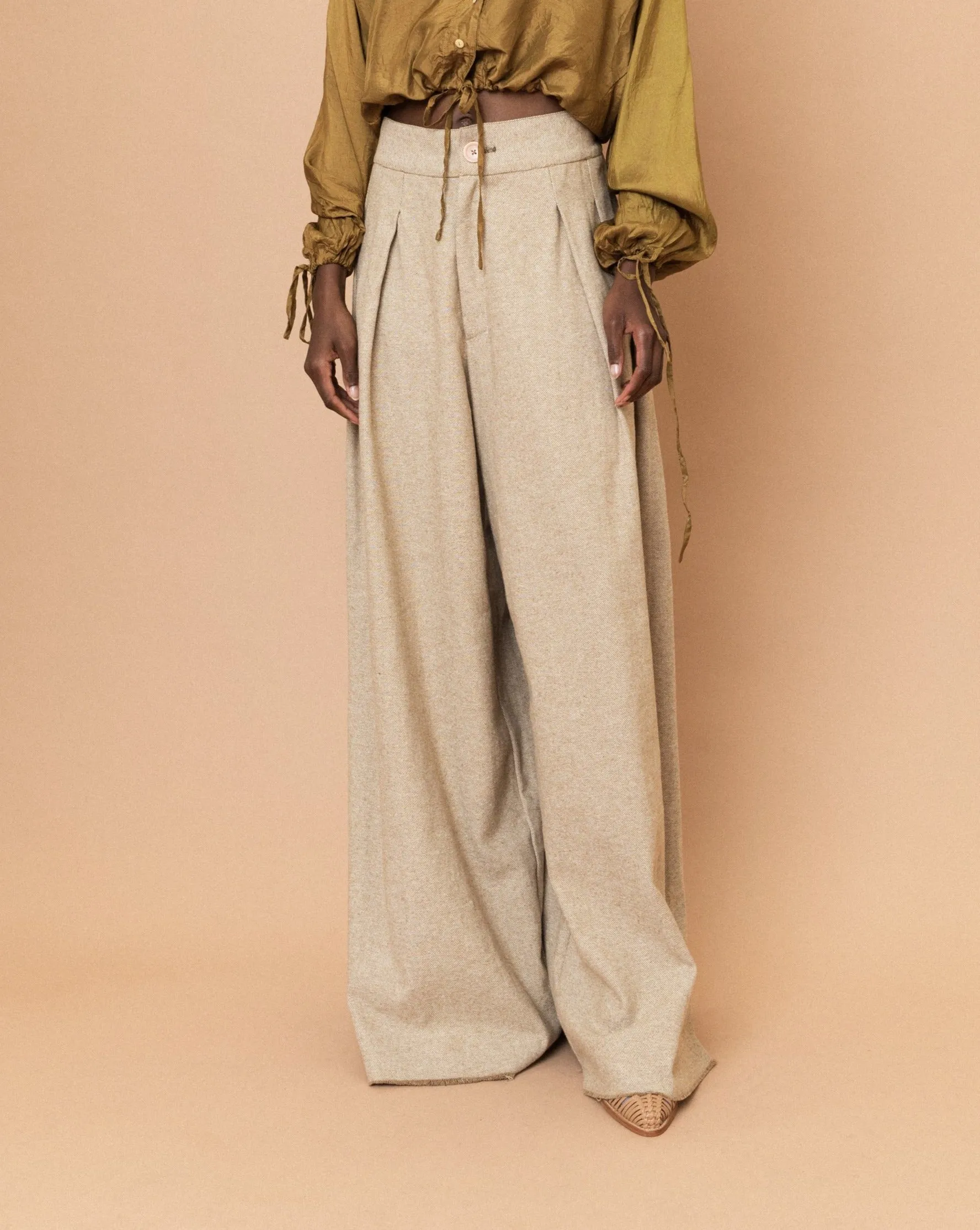 Wide Leg Oatmeal Pants (S/M)